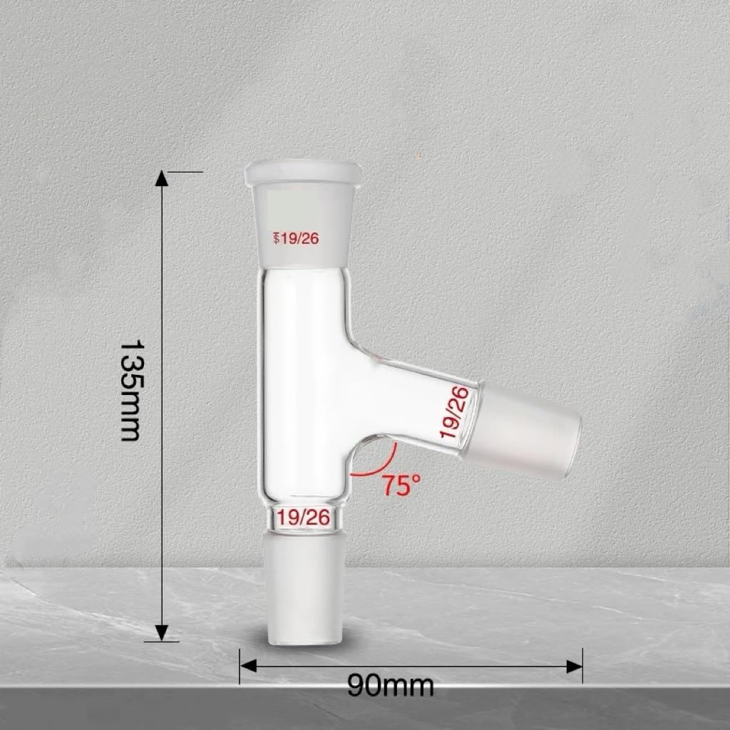 Glass Distillation Head with Three Way Adapter - 14# 19# 24# 29# - 75 Bend Lab Glassware for Precise Distillation(19X19X19)