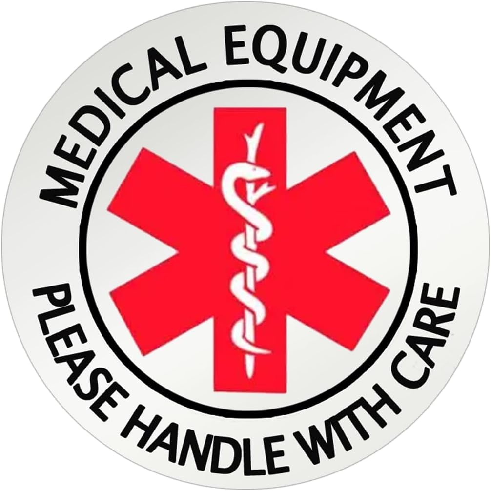 Medical Alert Equipment Luggage Tag Stickers, 10 Pcs, 4 Inch, Fragile Medical Equipment Inside, Handle with Care Labels for Medical Supplies