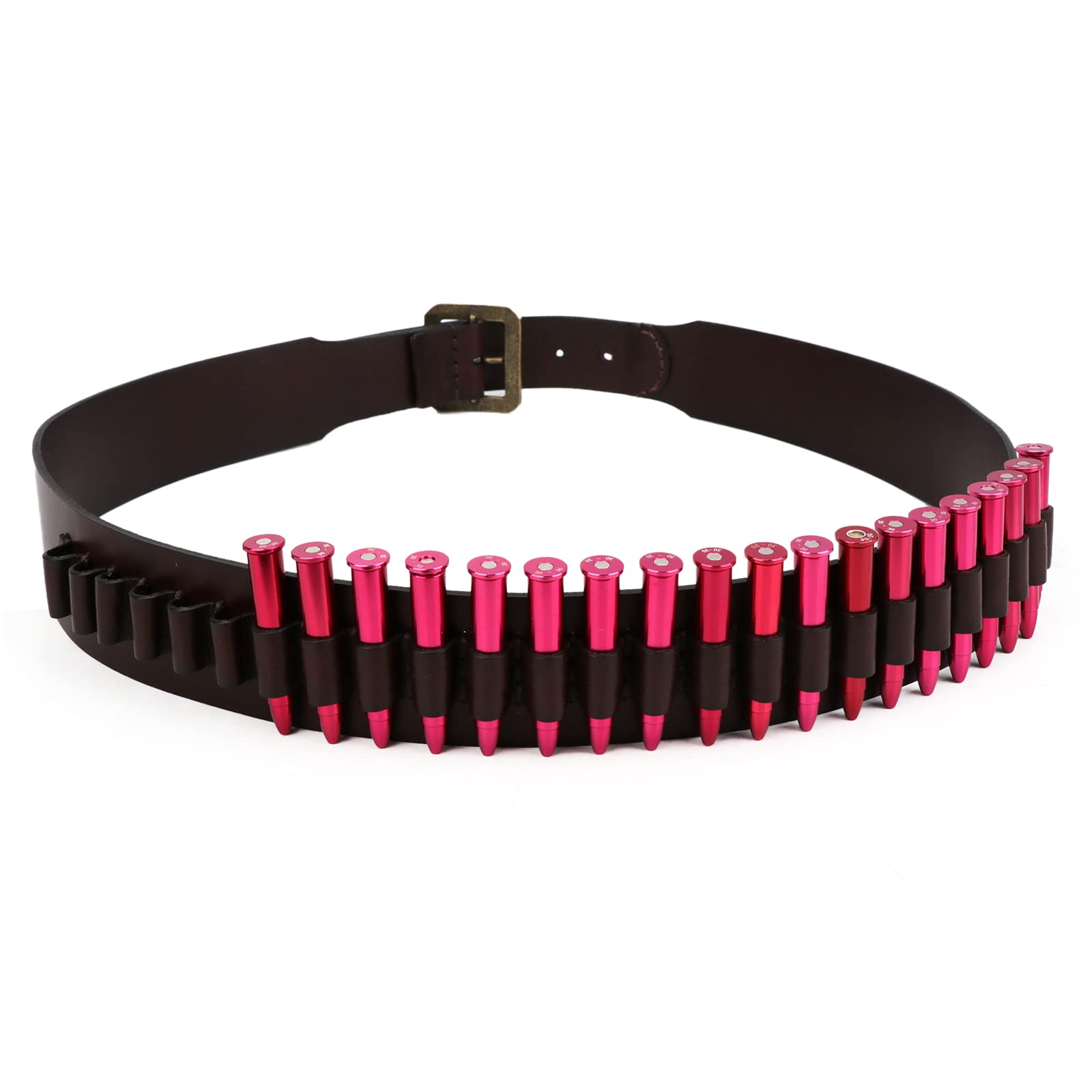 Tourbn TOURBON Patronengürtel aus echtem Leder, 9 mm/.38 Munitionshalter, Verstellbarer Waffenriemen, XL-Größe, Braun, 134*5cm