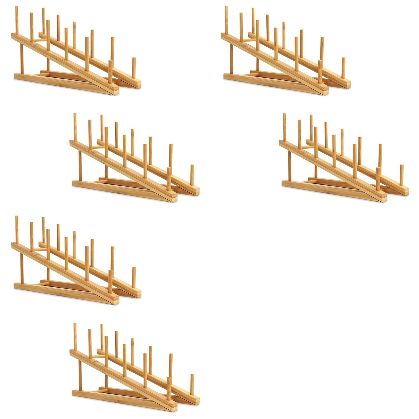 Hndhbfgrt 6 PCS Wooden Dish Rack Bamboo Plate Rack Stand Pot Lid Holder, Dish Drying Rack Kitchen Cabinet Organizer for Dish Plate
