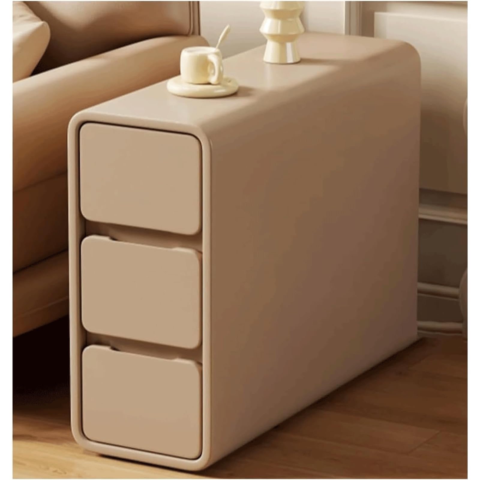 SXZenSpace Pine Wood Bedside Table Ultra-Narrow Nightstand Small Side for Bedroom End with 3 Drawers Spaces