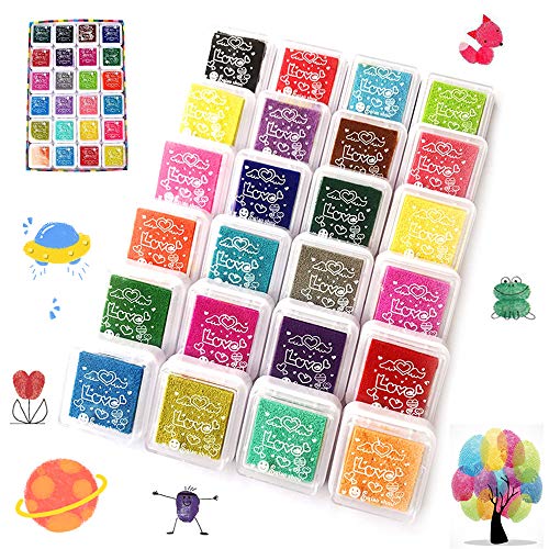 Tampons encreurs artisanaux, DazSpirit Tampons encreurs d'empreintes digitales partenaire bricolage lavable pour Kid Imagination Rubber Stamp Scrapbooking Card Making DIY Décoration (24 PCS)