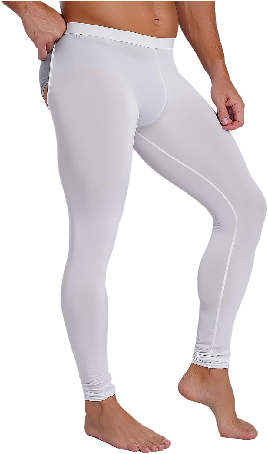 Hularka Men's See Through Cut Out Open Butt Leggings Sheer Smooth Low Waist Skinny Pants Tights