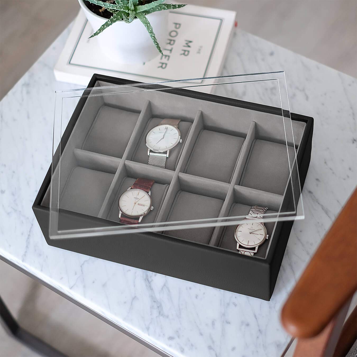 Stackers Pebble Black 8 Piece Watch Box with Acrylic Display Lid – BigaMart