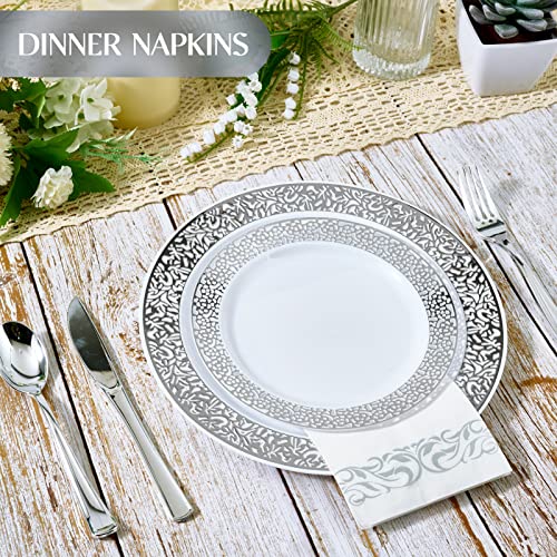 Vplus 200 Pack Paper Napkins Guest Towels Disposable Premium Quality 3-ply Dinner Napkins Disposable Soft, Absorbent, Perfect for Kitchen, Wedding, Parties, Dinners or Events(Silver) by Vplus - Image 6
