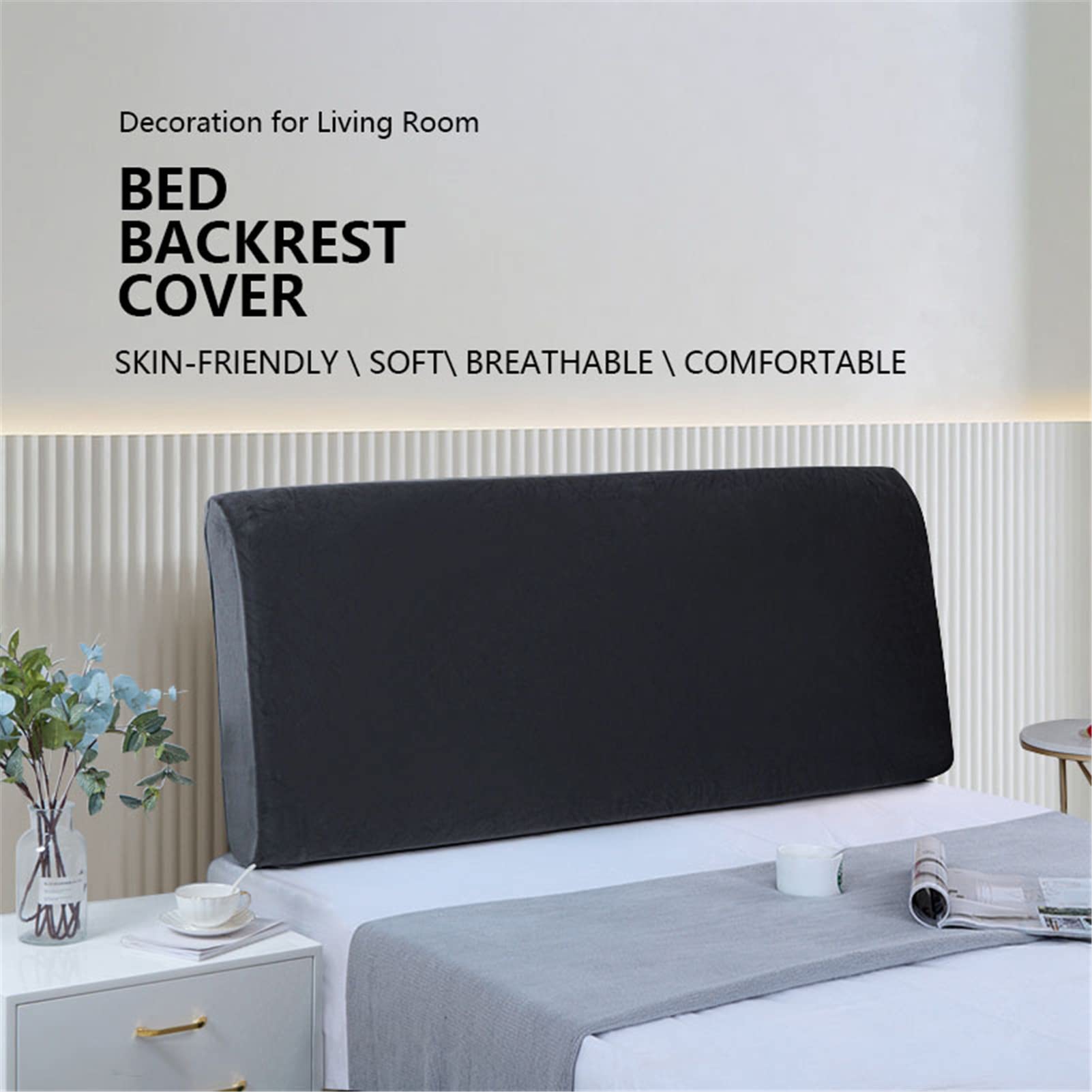 Copertura per testiera letto elasticizzata in morbido velluto a 360°, antipolvere e ispessente, blu, 120-140 cm