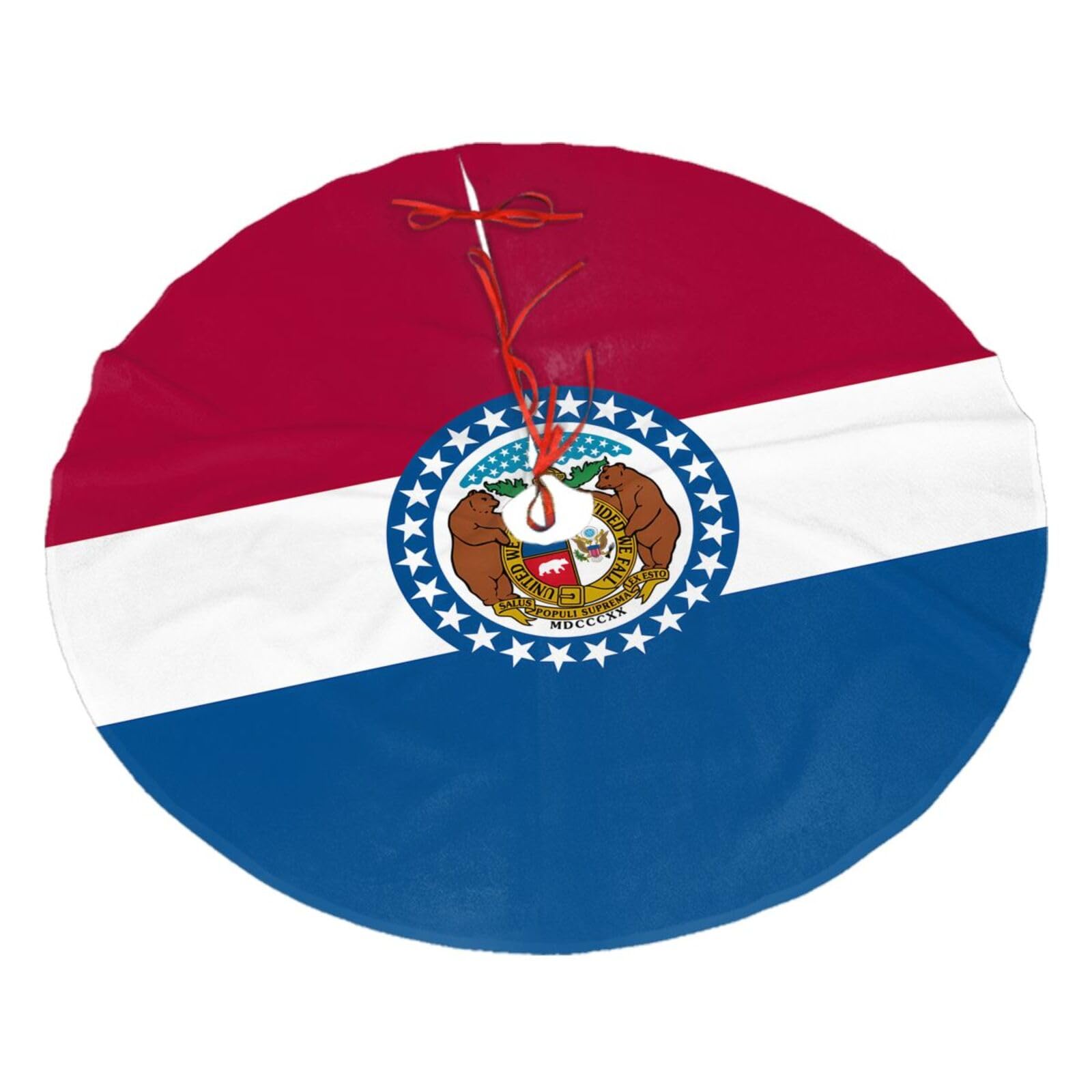 Missouri State Flag Printed Christmas Tree Skirt Christmas Plush Tree Skirt 36 inches (about91 cm) ChristmasIndoor and Outdoor