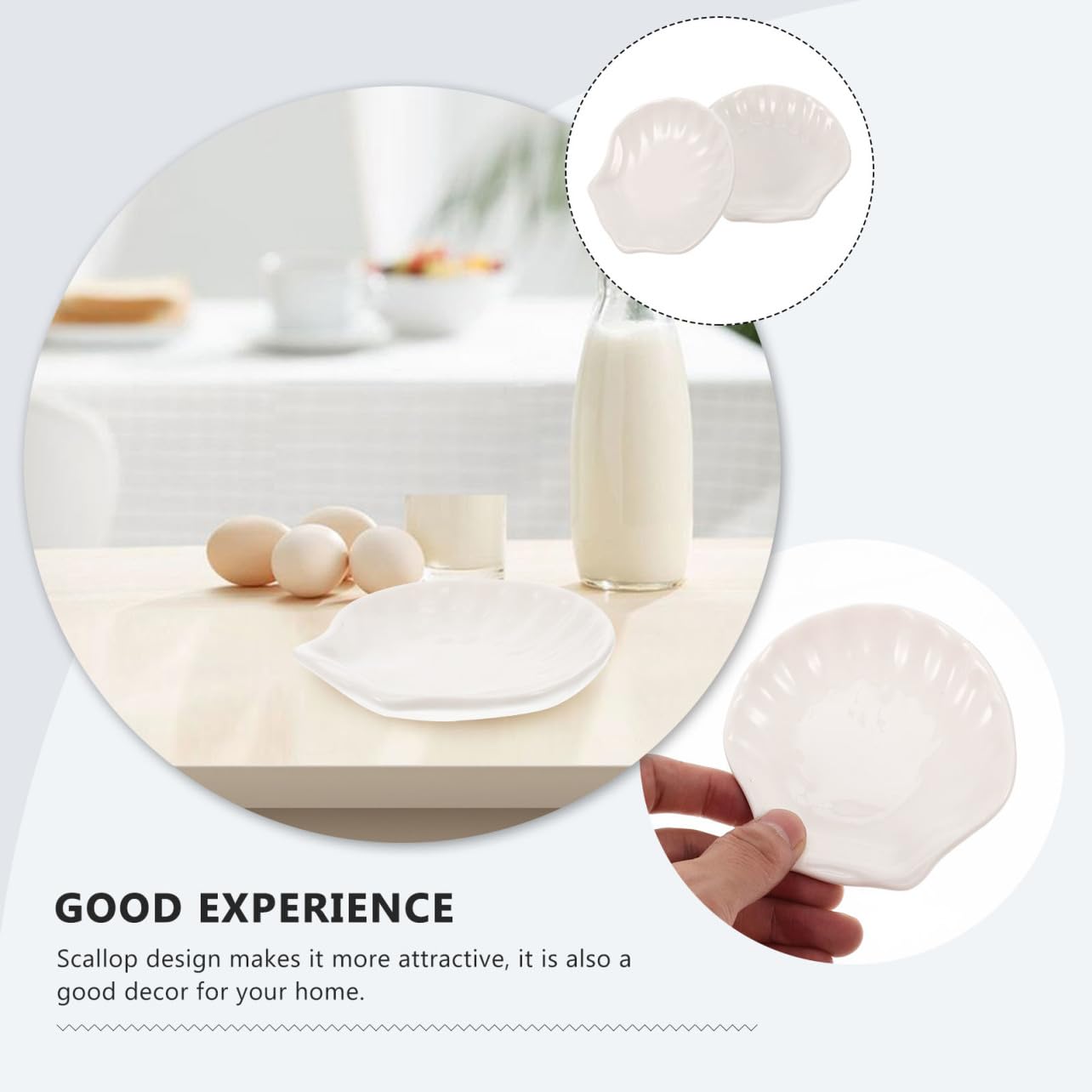 Assiette à Goûter en Céramique 6Pcs, Plat Coquille Blanc