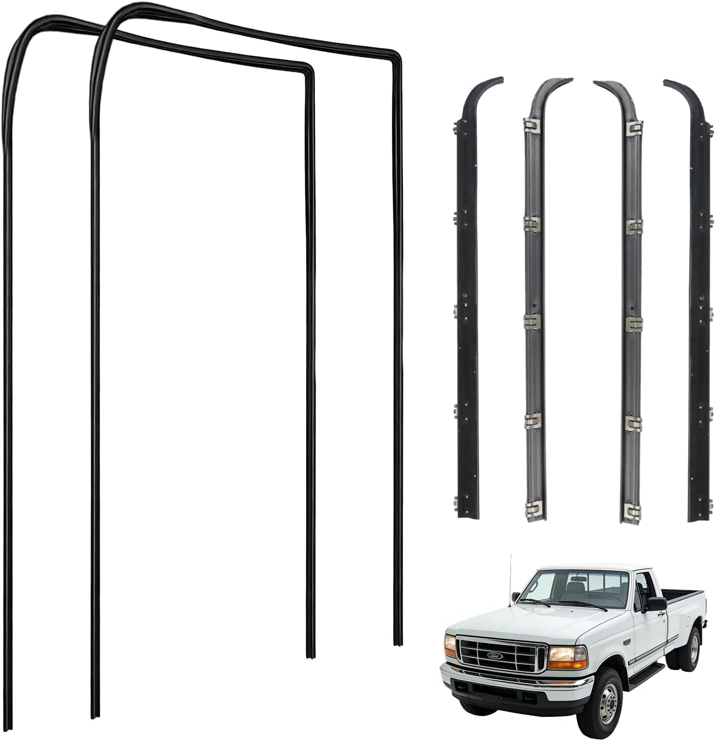 6pcs Front Door Window Weatherstrip Kit 1987-1997 Compatible with Ford F150 F250 F350 Bronco, Window Molding Sweep Felt Trim Seal & Run Channel Rubber Seals