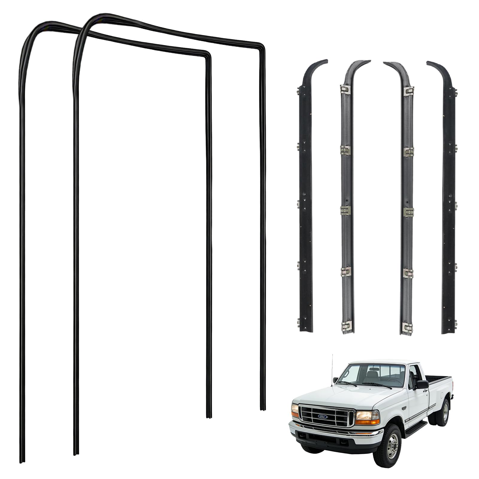 6pcs Front Door Window Weatherstrip Kit 1987-1997 Compatible with Ford F150 F250 F350 Bronco, Window Molding Sweep Felt Trim Seal & Run Channel Rubber Seals