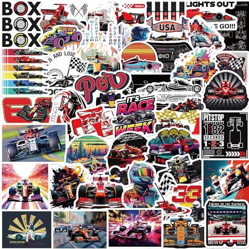 F1 Lot de 50 autocollants de course - En vinyle imperméable - Pour voiture, moto, vélo, skateboard, ordinateur portable, adultes et enfants