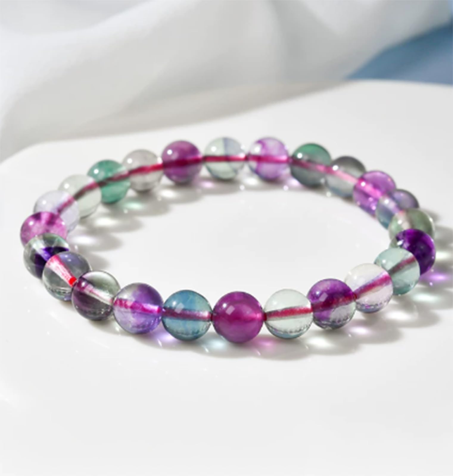 Pulsera de fluorita Natural Multicolor de Grado 5A para Mujer, con Cuentas de Cristal, Pulsera elástica con Gemas, Piedras Naturales, Joyas, Regalos,8mm