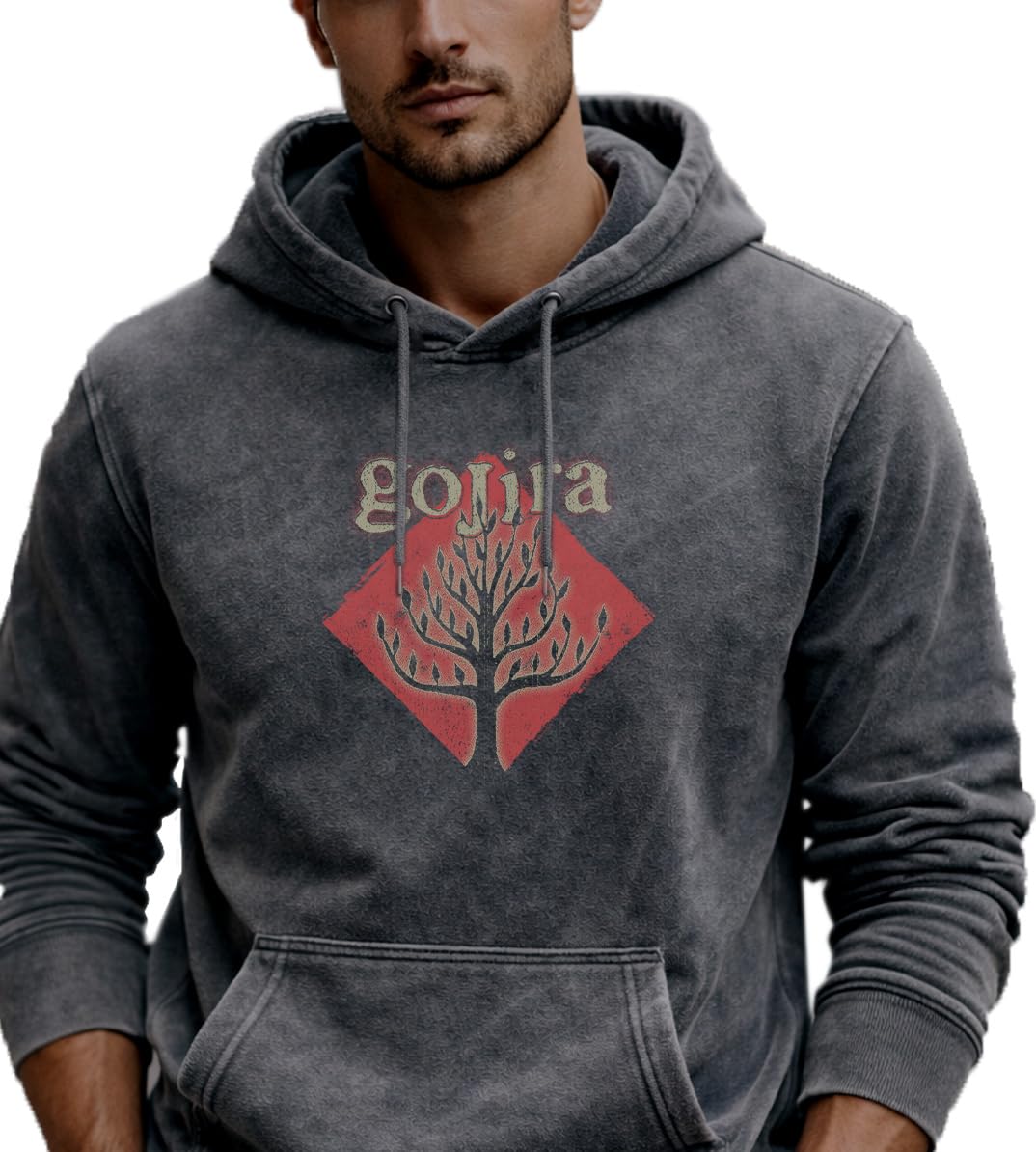 Stone K - Sweat-Shirt à Capuche Homme Gojira - Licence Officielle - Impression Haute définition & Éco-Conçu - Tailles S-XXL, Couleur Noir et Pigment Dye (Effet délavé)