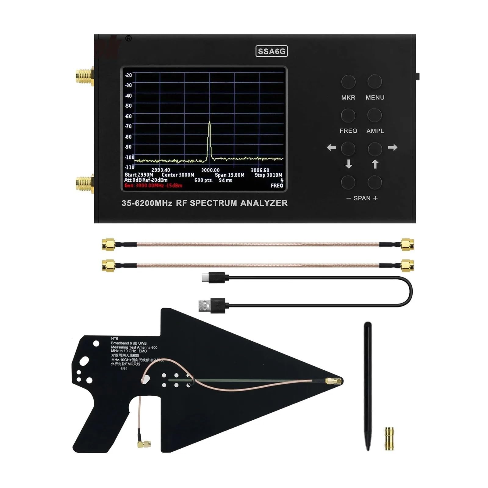 Analizator sieci, Generator sygnału analizatora widma SA6G + antena okresowa HT6 Log 0,6-10 GHz EMC dla 2G 3G 4G LTE