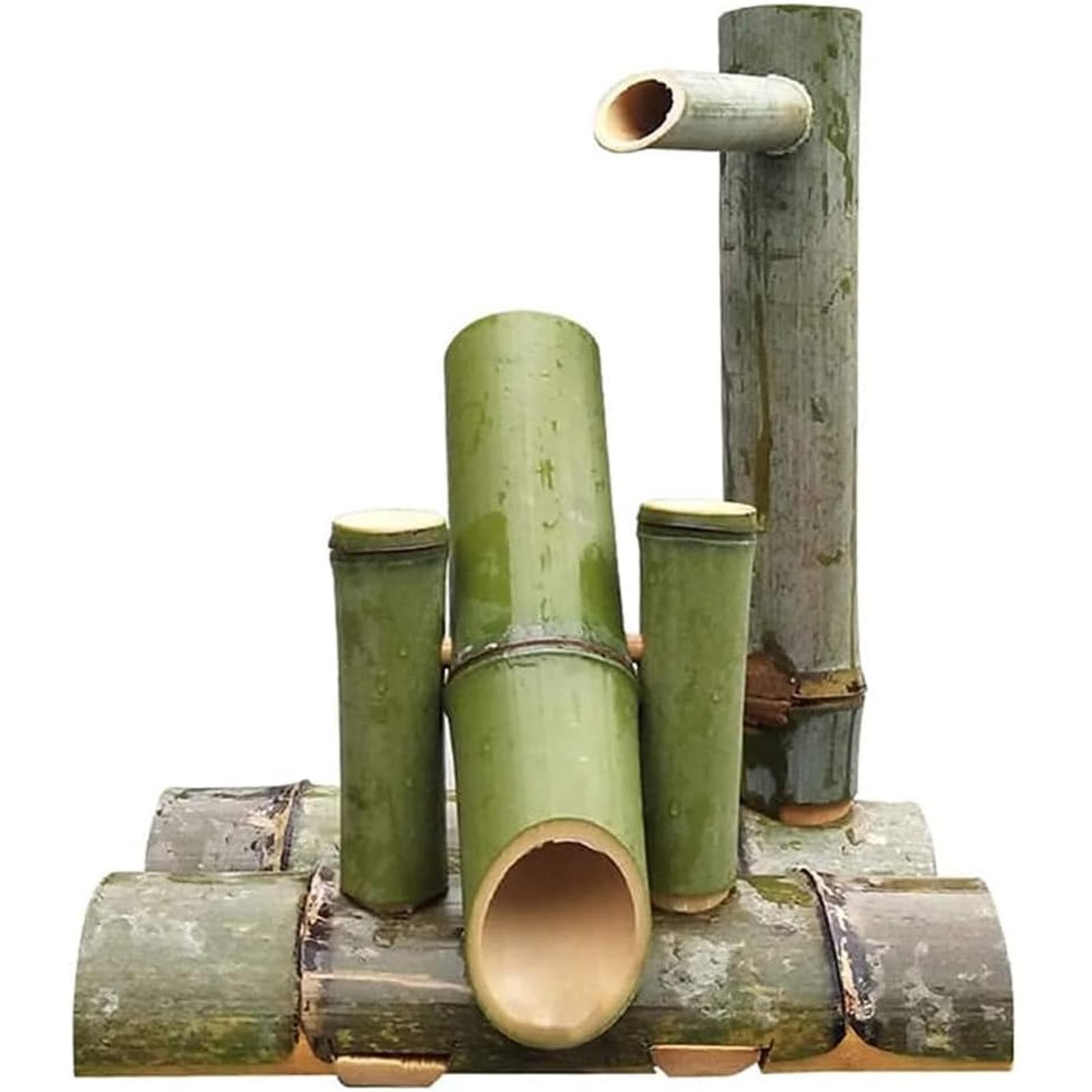 asdchZen Bamboo Fountain Kit Solar, Feng Shui Zen Bamboo Water Fountain, Decor Water Spout With Pump, Flowing Water Feature, For Patio Yard, Pond, Courtyard, 17.7In,15.7in