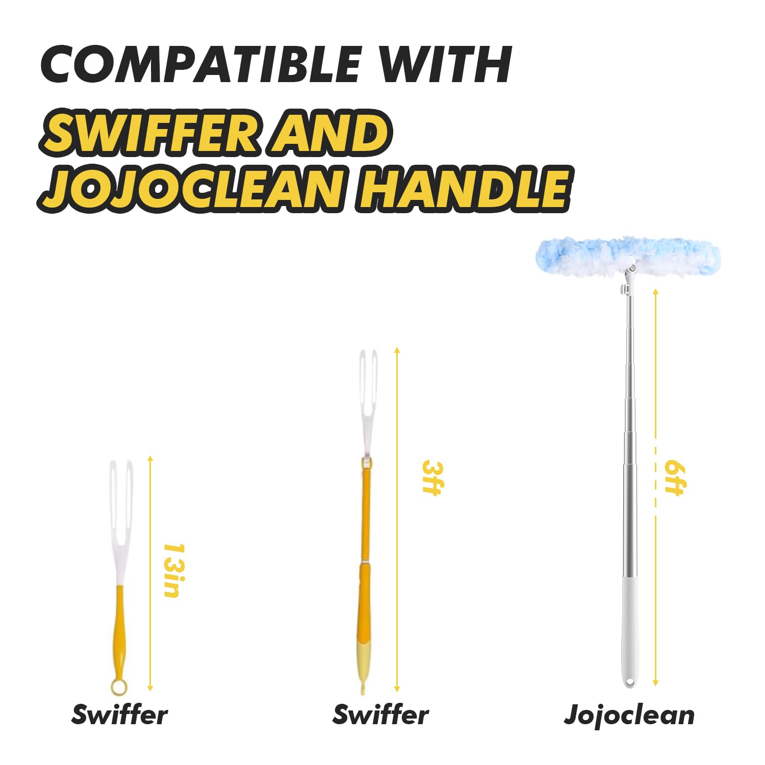Mango de plumero extensible de 6 pies con 10 recambios, compatible con Swiffer, almohadillas desechables de microfibra para limpieza del hogar, techo, ventilador, ventana, zonas de difícil acceso