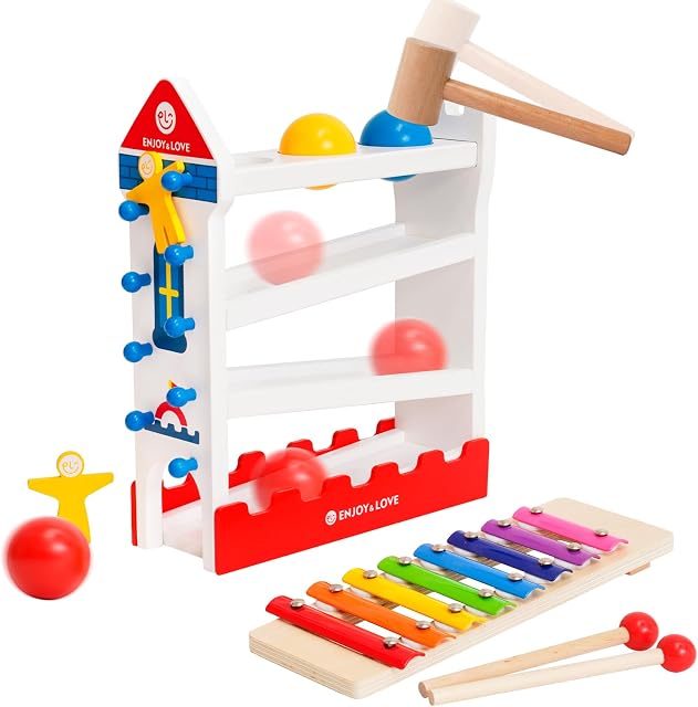 Ark miido Wooden Hammering Pounding Toy for Baby Toddler Toys Wooden Kid Toys with Musical Xylophone Sliding Toy Early Development Toys for Toddlers Birthday Gifts for 2 3 4 5 6 Boys Girls