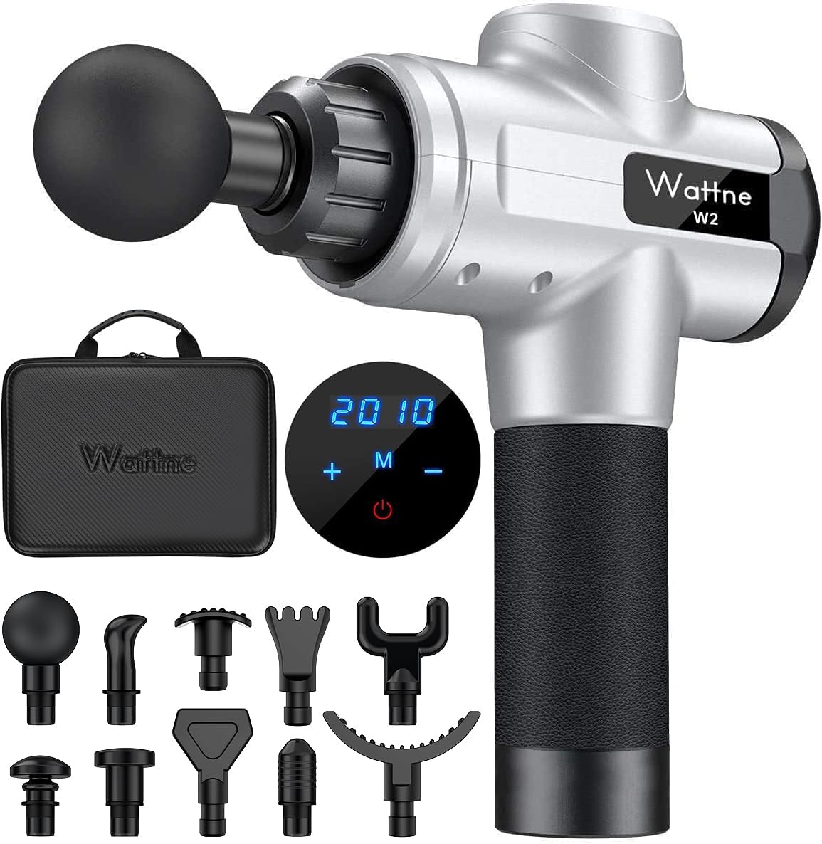 Muscle Massage Gun Deep Tissue Percussion Massager – Portable Handheld Sport Massagers for Athletes, Super Quiet & Powerful Brushless Motor Cordless, 20 Speed Level,Wattne W2 (Silver) Muscle Massage Gun Deep Tissue Percussion Massager – Portable Handheld Sport Massagers for Athletes, Super Quiet & Powerful Brushless Motor Cordless, 20 Speed Level,Wattne W2 (Silver)