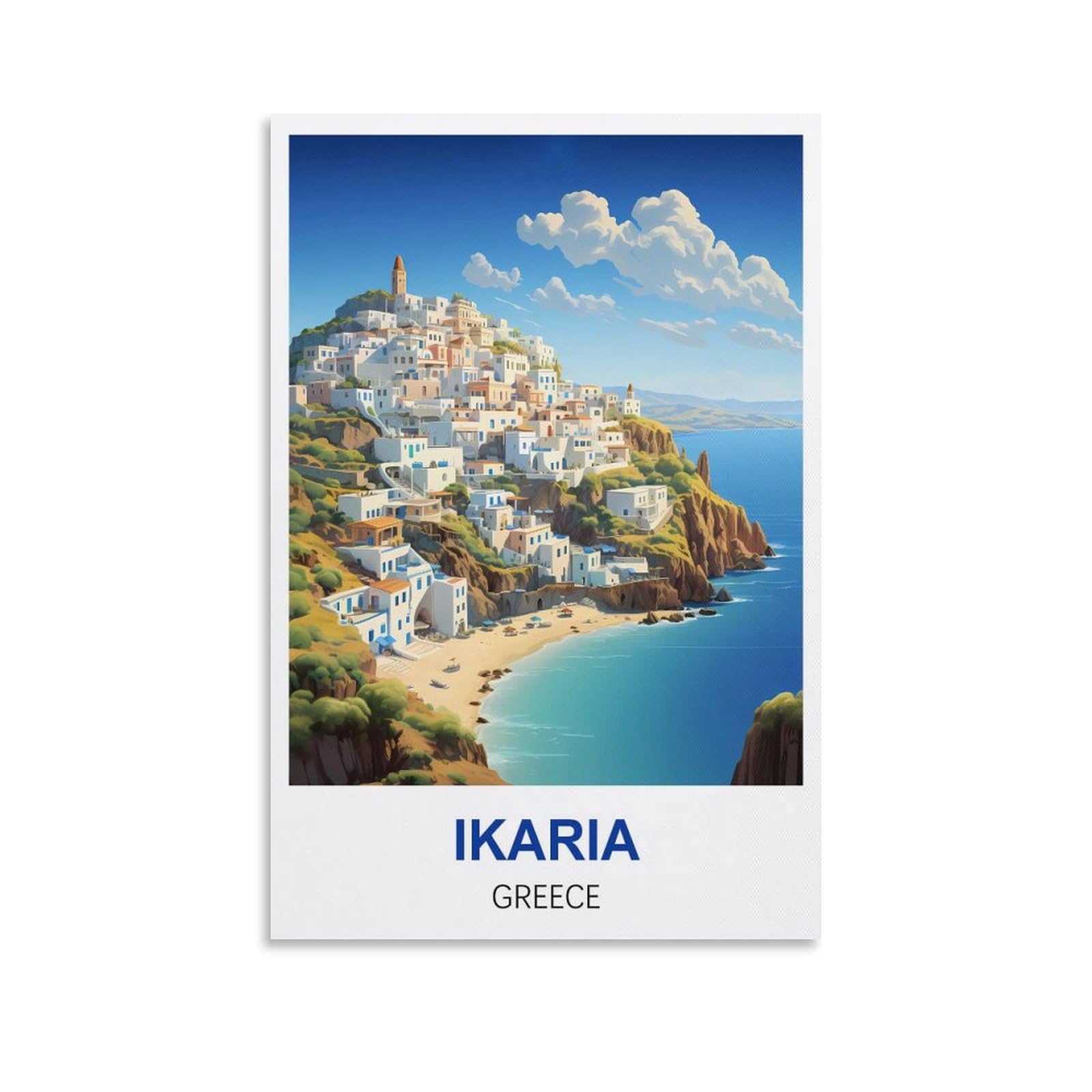 EZMLFA DIY Diamond Painting,Ikaria Greece 5D Landscape Diamond Painting Kits for Adult, Gem Art Crystal Art Kits for Adults, for Home Wall 40x40cm