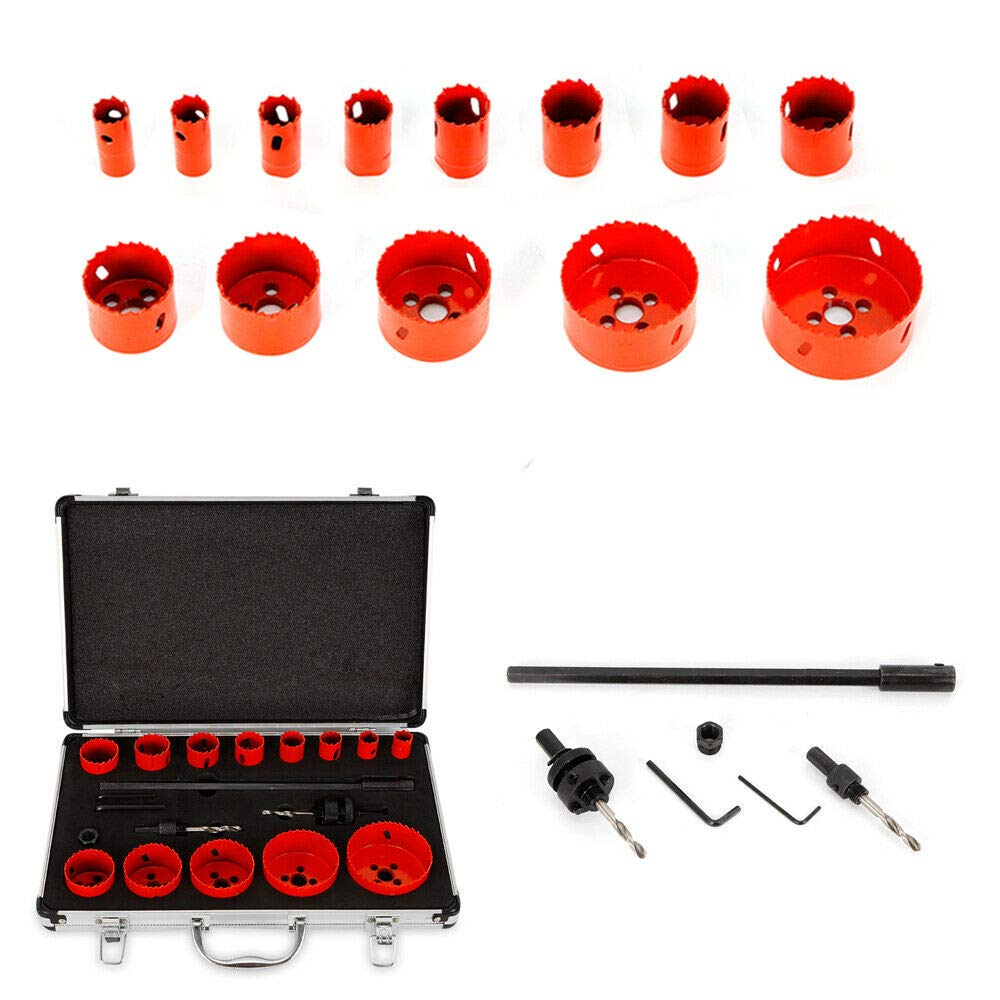 Juego de sierras perforadoras profesionales, 17 piezas, HSS bimetal, brocas de 19-76 mm, con maletín, juego de sierras de corona para metal, aluminio, acero inoxidable, plástico y madera