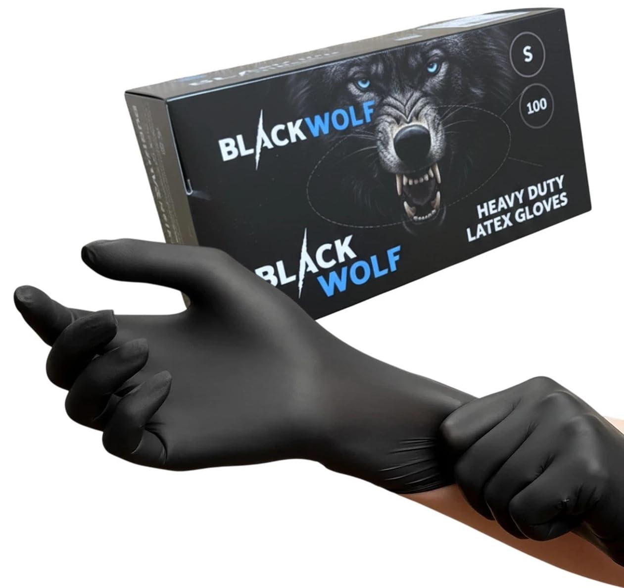 A406 Heavy Duty Black Latex Gloves, Powder Free, Disposable, 100 Pack, for Mechanic, Tattoo, Food and Medical Use Butchers use Gloves (Large/9)