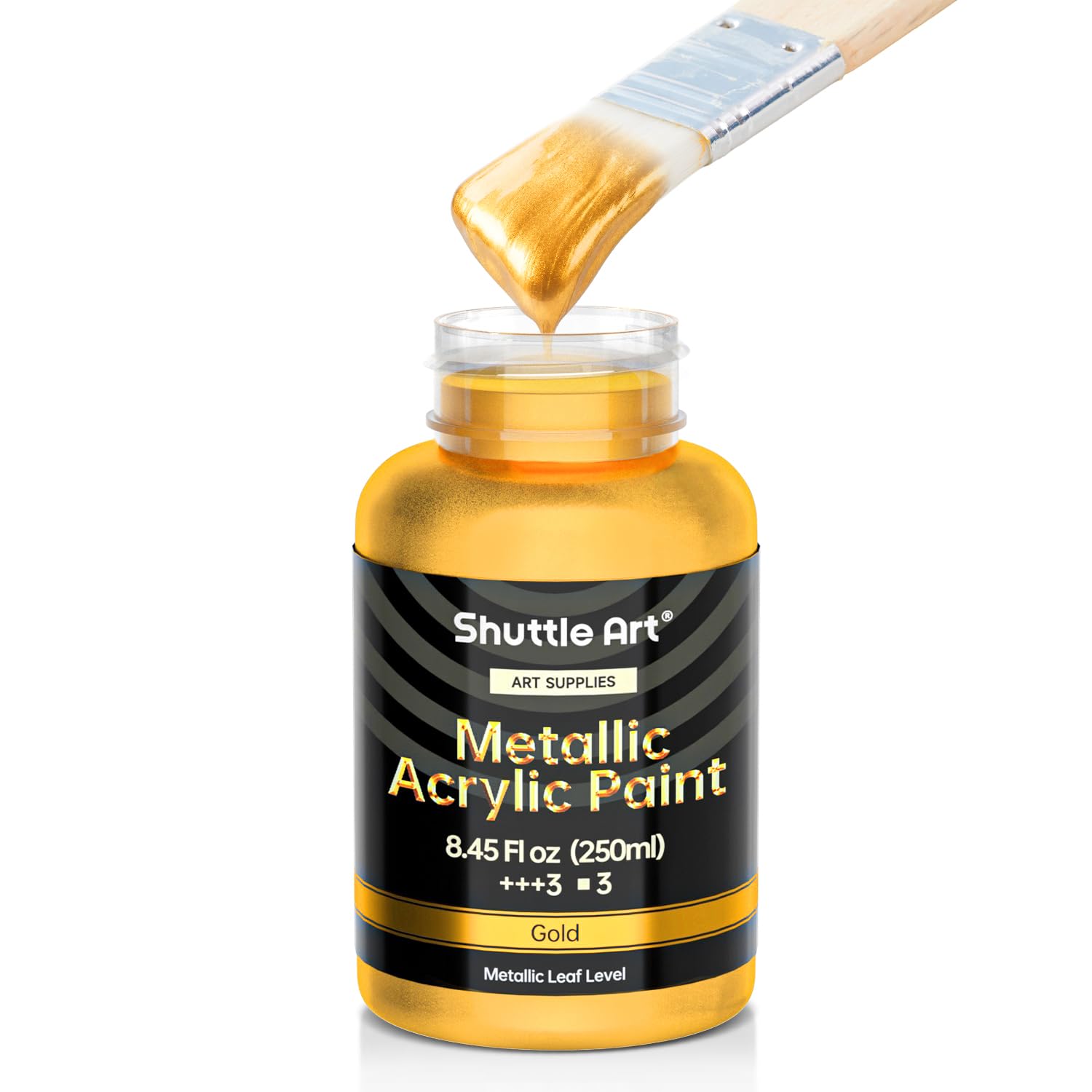 Shuttle Art Metallic Gold Acrylic Paint, 8.45 oz (250 ml) Gold Leaf Paint With Brush, Non Toxic, Non Fading Gold Paint for Crafts, Metal, Wood, Clay, Ceramic, Canvas, Furniture
