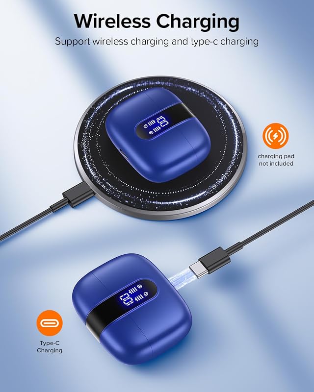 TAGRY Bluetooth Headphones True Wireless Earbuds 60H Playback LED Power Display Earphones with Wireless Charging Case IPX5 Waterproof in-Ear Ear buds with Mic for TV Smart Phone Laptop Computer Sports image 4