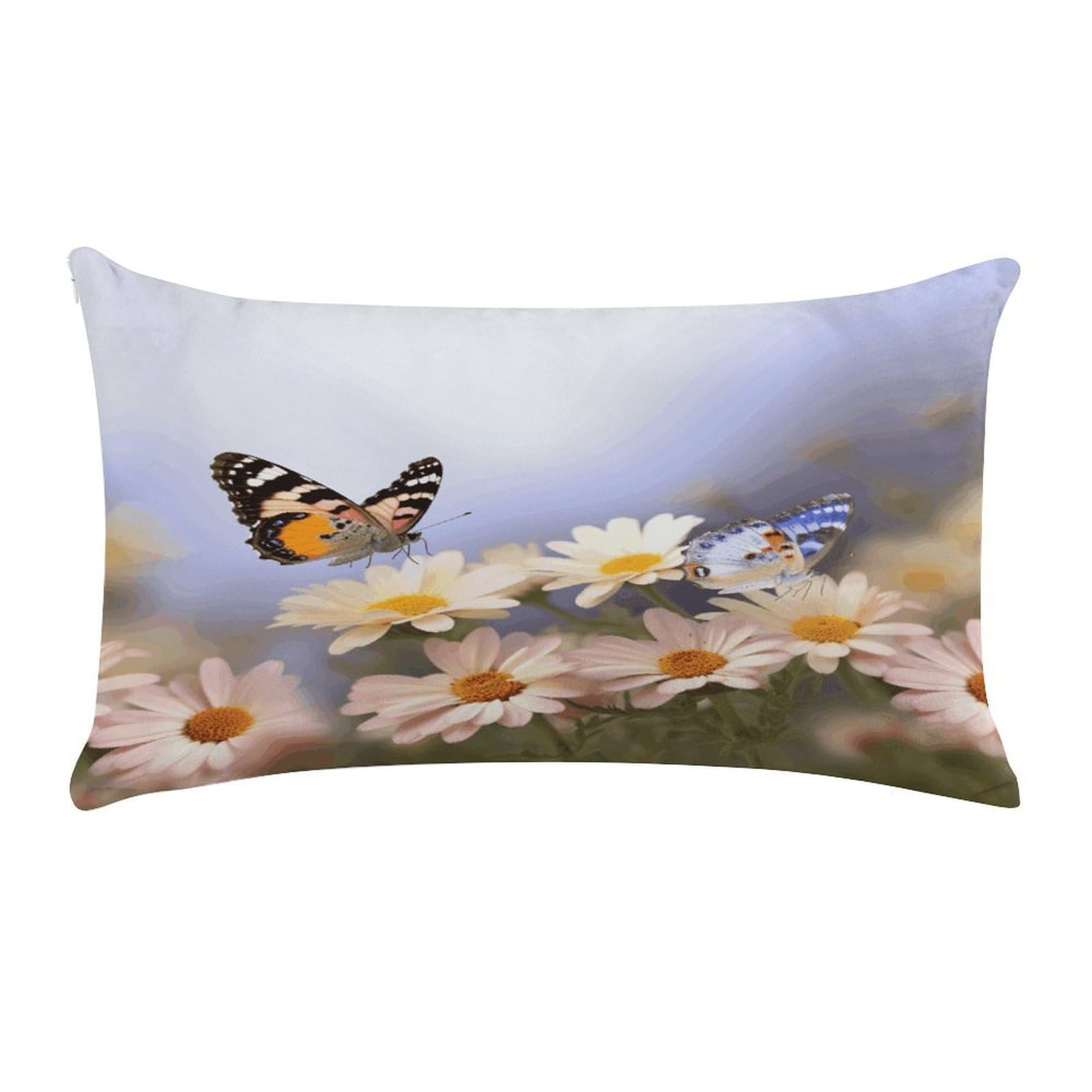 FekiLoot Butterfly Daisy Pillow Covers Short Plush Pillowcase with Zipper Cozy Soft Rectangular Throw Pillow Case Luxury Style Cushion Cases Decorative Lumbar Pillow Shell 12" X 20"
