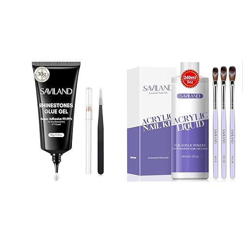 SAVILAND Juego de herramientas de arte de uñas, líquido acrílico para uñas y pegamento de diamantes de imitación para uñas