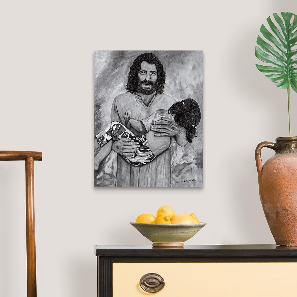 Hyper-realistic Graphite Drawing by Hand | JESUS Rescuing Little Girl | LARGE, MEDIUM, SMALL Canvas