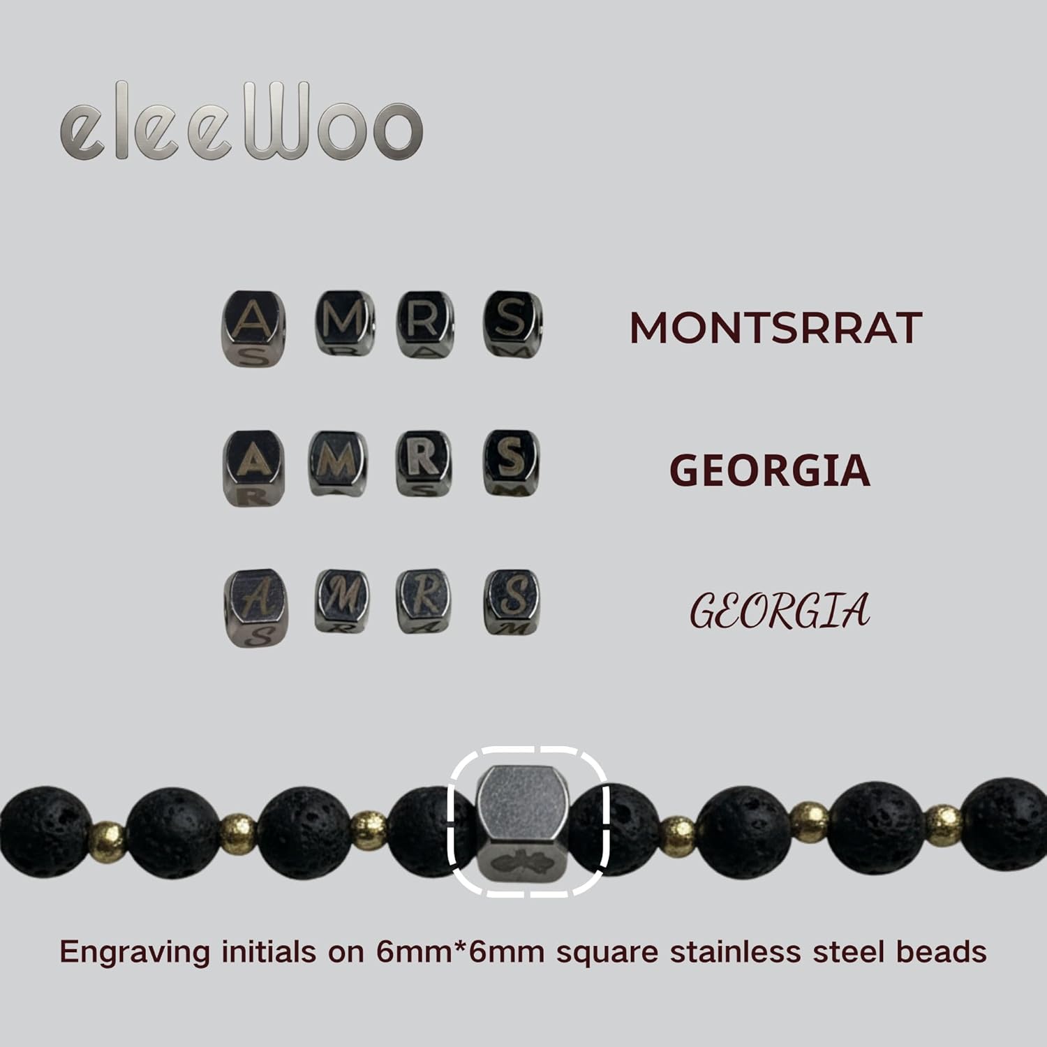 Custom Initial Natural Stone Choker Necklace for Women | Personalized 6mm Healing Crystal Beaded Jewelry with 1-3 Engravable Cubes, Elastic Cord & Magnetic Clasp, 19.5"