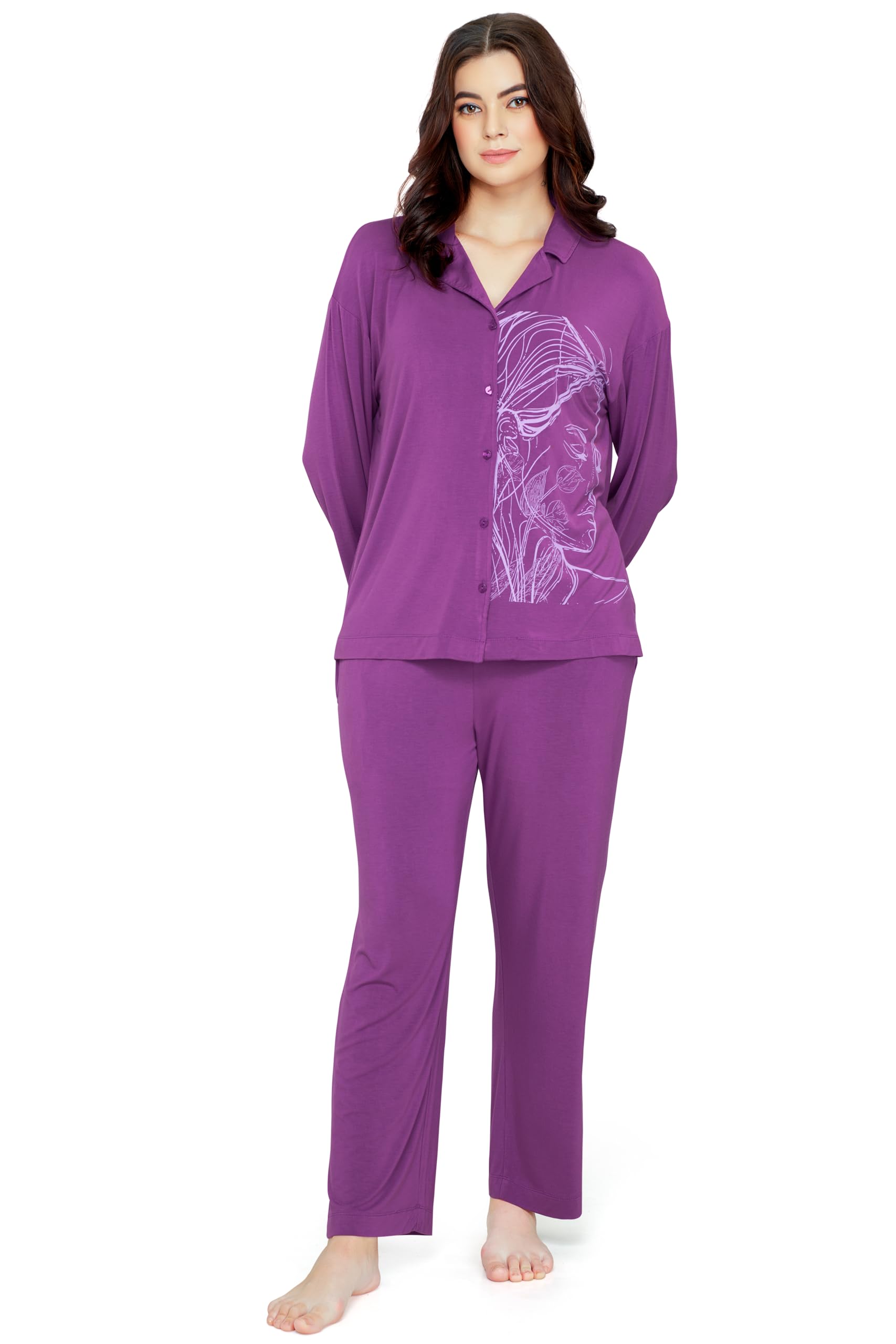 Women's Viscose Printed Night Suit Set of Shirt & Pyjama-image-17