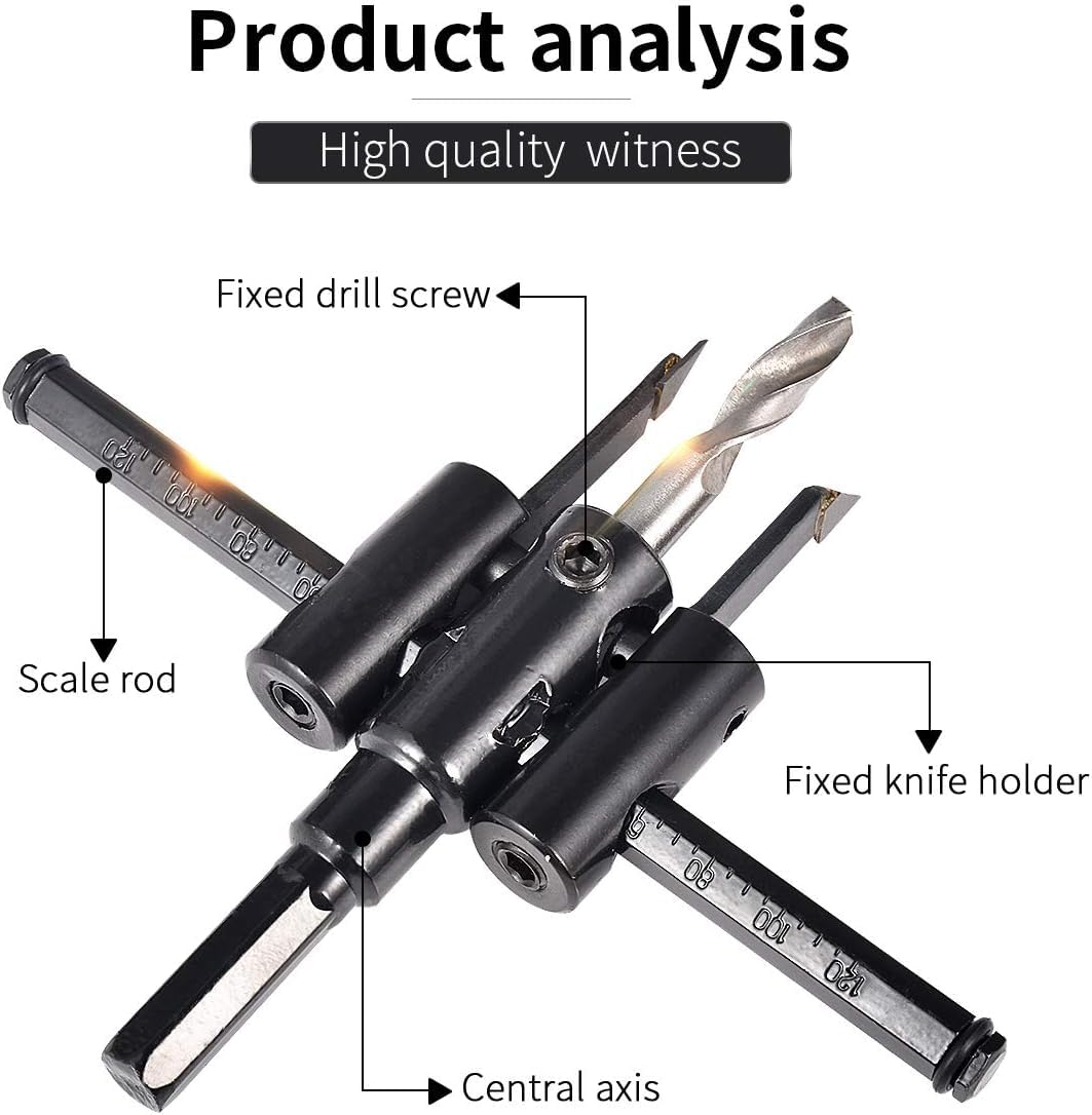 HOHXEN Adjustable Circle Hole Saw Cutter Woodworking Drill Bit Kit, 1 in to 5 in Round Saw Cutting Tool - Image 3