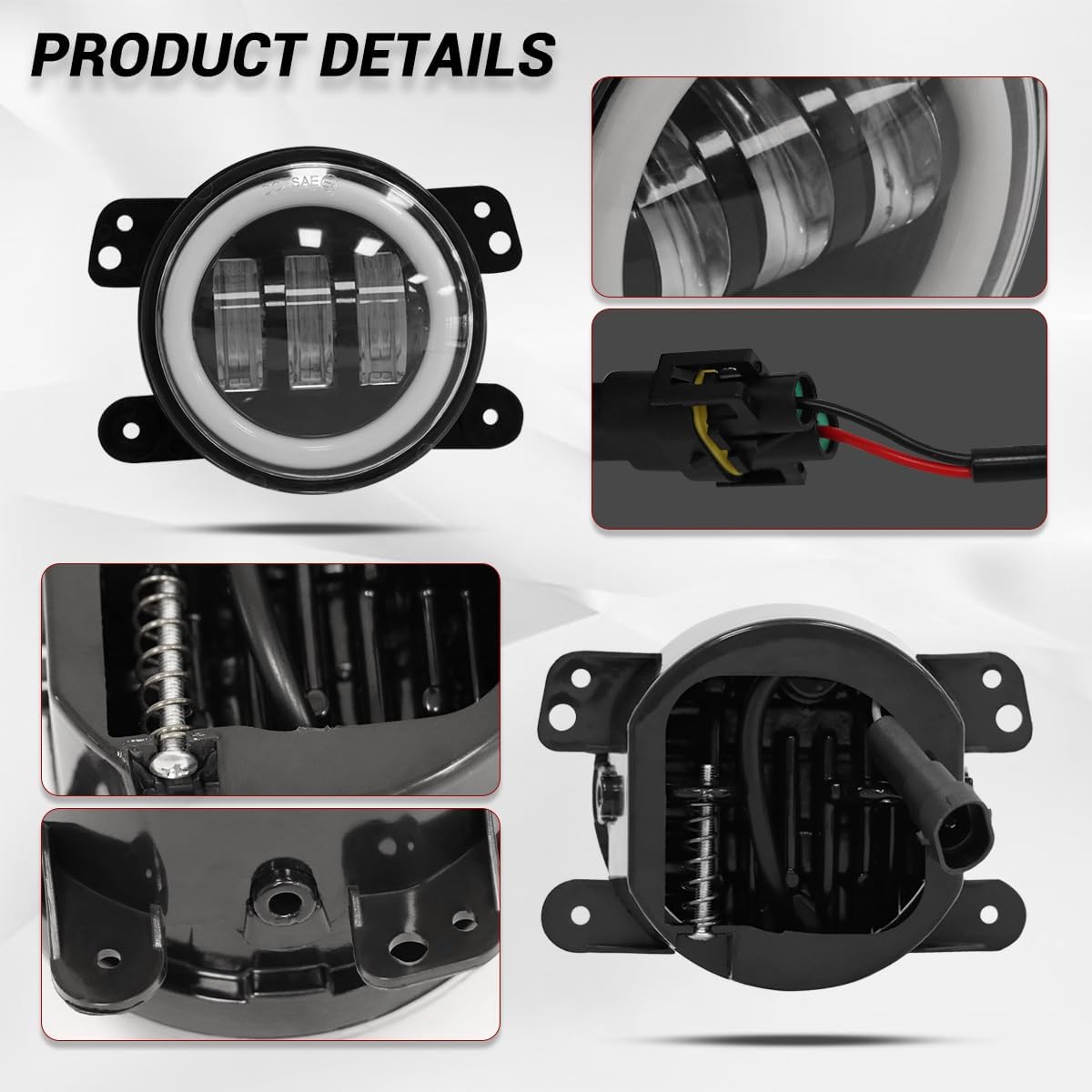 4 Inch LED Fog Light Assembly 60W Front Bumper Fog Lamp w/Halo Ring Turn Signal Compatible with 07-18 Wrangler JK Unlimited JKU