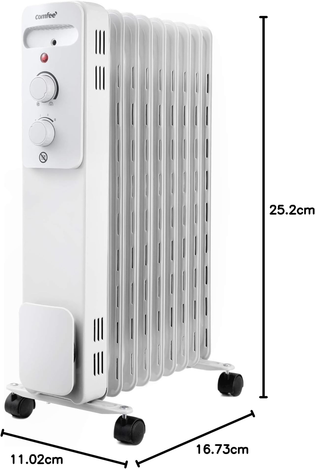 COMFEE’ Oil Filled Radiators 9 Fins 2000W, Portable Electric Heater with 3 Power Settings, Adjustable Temperature/Thermostat, Energy Efficient, Tip Over Switch and Overheating Protection, White