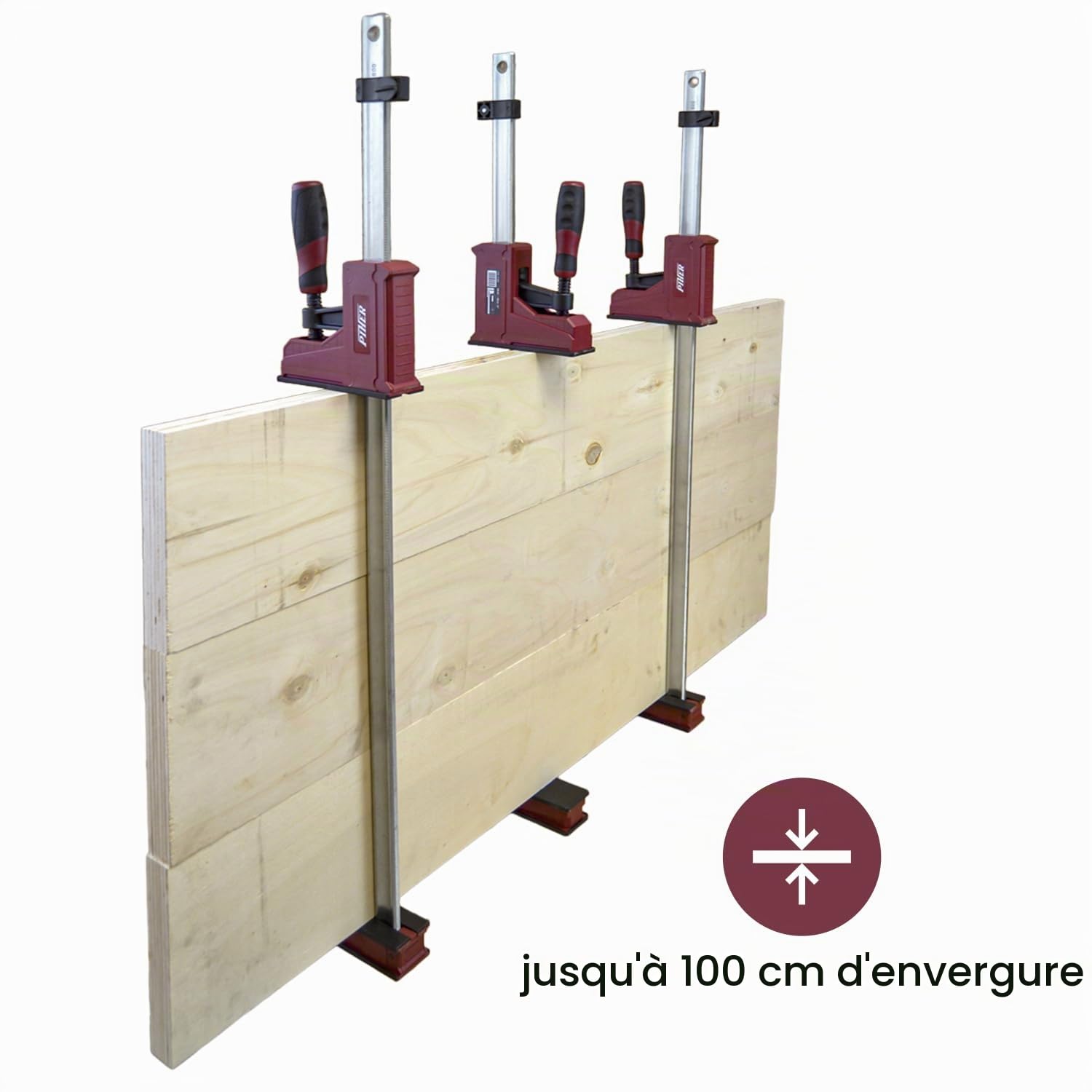 Piher PRL 95 Lot de 2 serre-joints pour le travail du bois - Envergure de 100 cm - Serre-joint parallèle solide avec force de serrage de 700 kg - Acier forgé fabriqué en UE - Tendeur et écartement