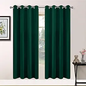 Yakamok Light Blocking Blackout Curtains, Thermal Insulated Room Darkening Drapes for Bedroom, Solid Grommet Top Window Curtains, 52x72 Inch, Dark Green, 2 Panels