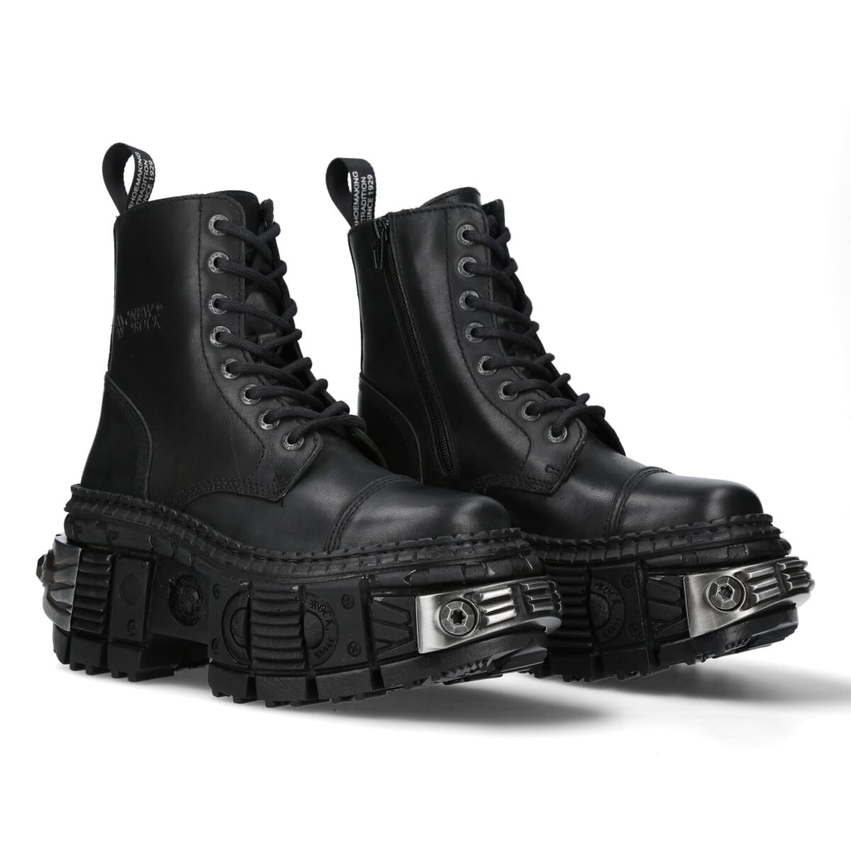 Stivali Unisex NEW ROCK Suola TANK con cerniera Colore Nero pelle/Unisex Black Boots Leather Zip M.WALL083C-S4