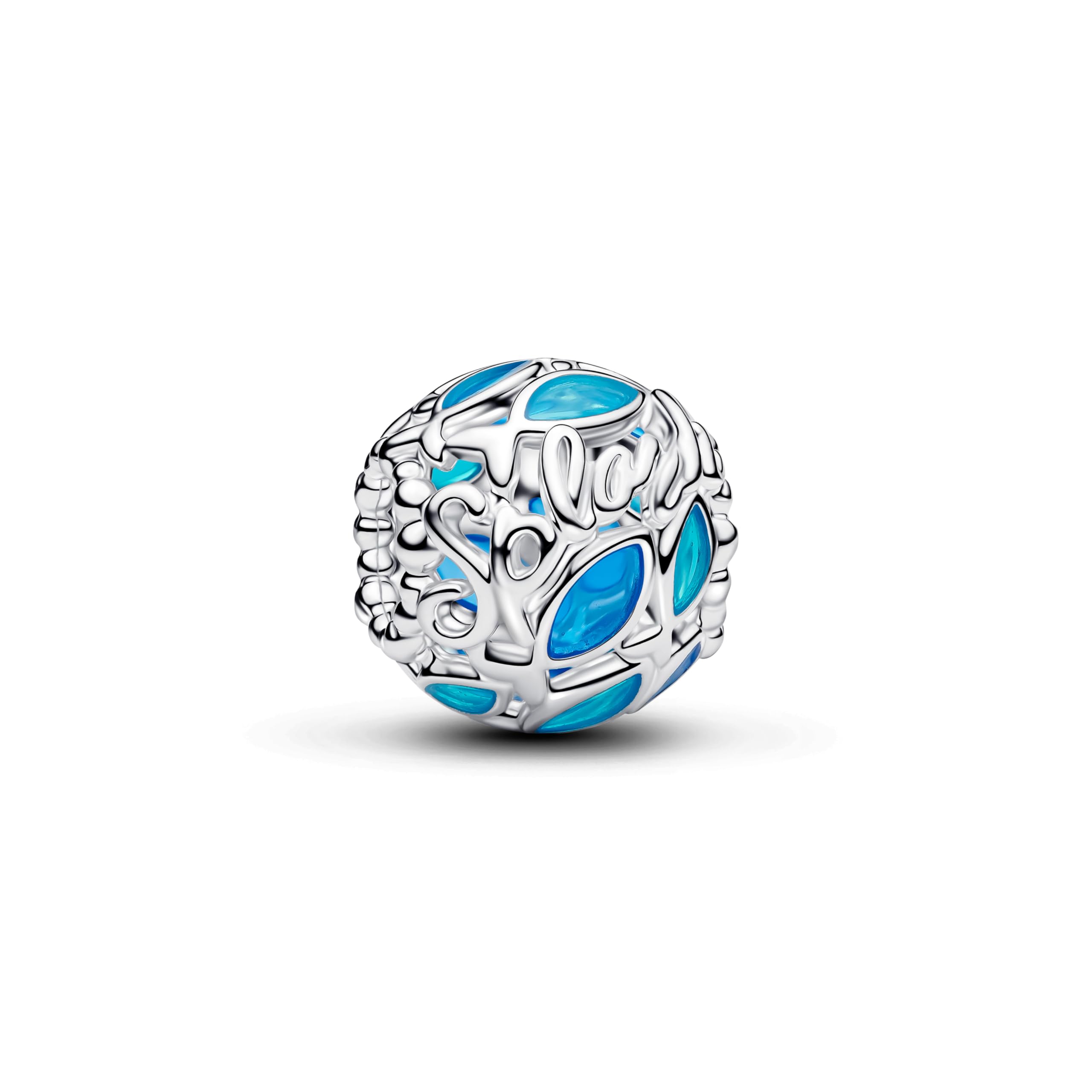 Openwork Fish Sterling Silver Charm z przezroczystą niebieską emalią