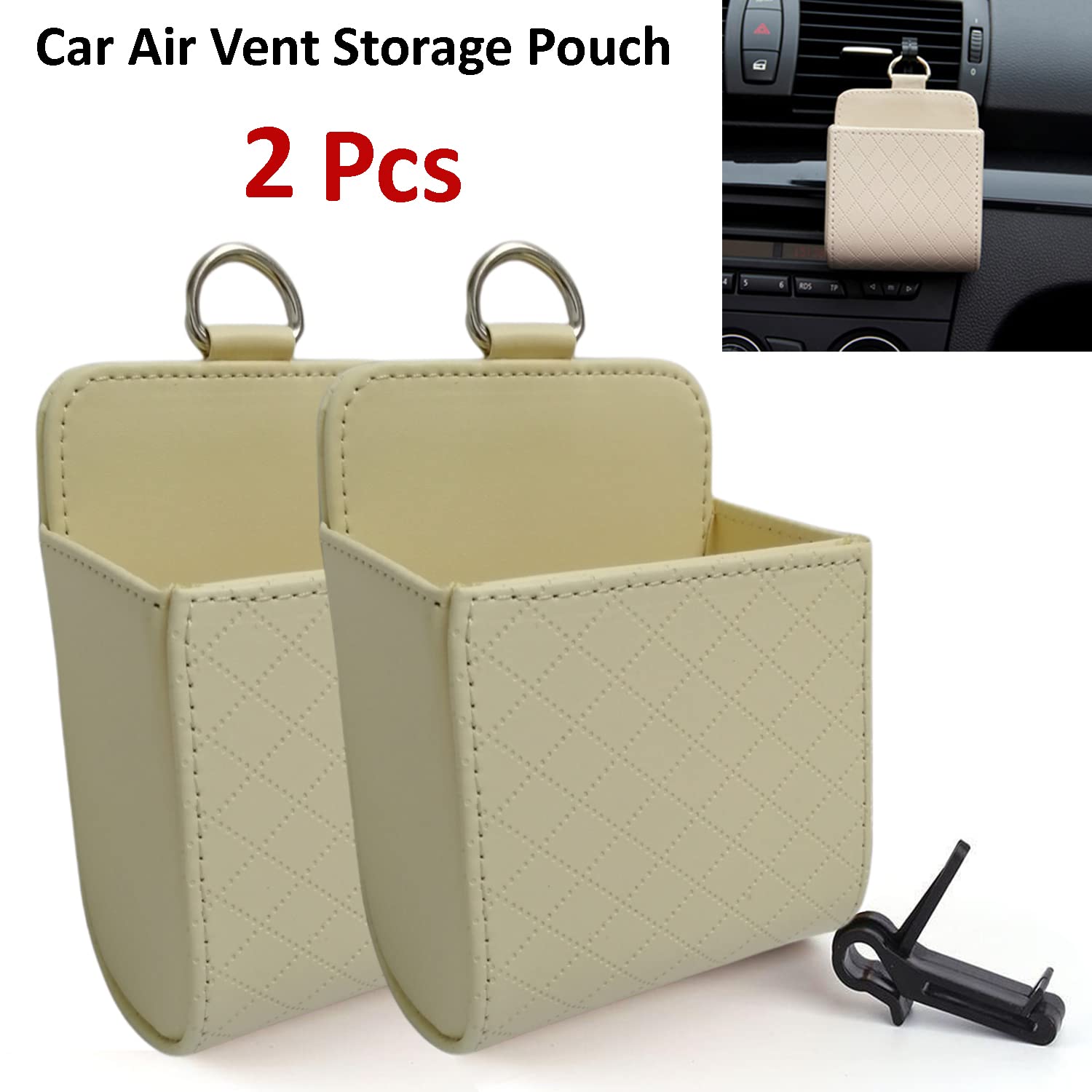 Car Air Vent Storage Bag Organizer Pocket, Car Vent Pouch Organizer Phone Case Box Sunglass Holder Pocket Car Mount Phone Holder (Cream) - 2 Pcs