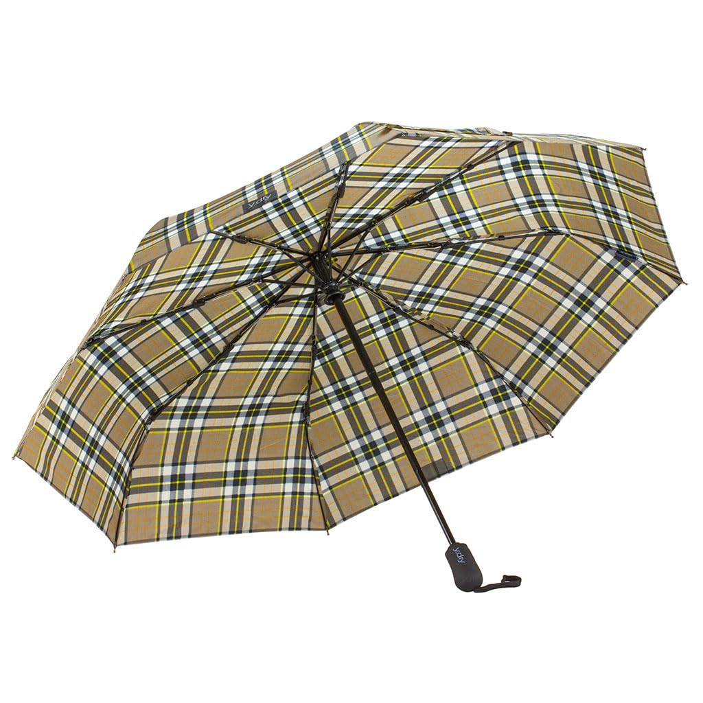 Ombrello Corto Artù Apri e Chiudi, Antivento con Chiusura Assistita, Tessuto Poliestere 190D Tinto in Filo, Diametro 98 cm, Compatto e Resistente, Chiuso 28 cm, Peso 348 g (Scottish Beige)