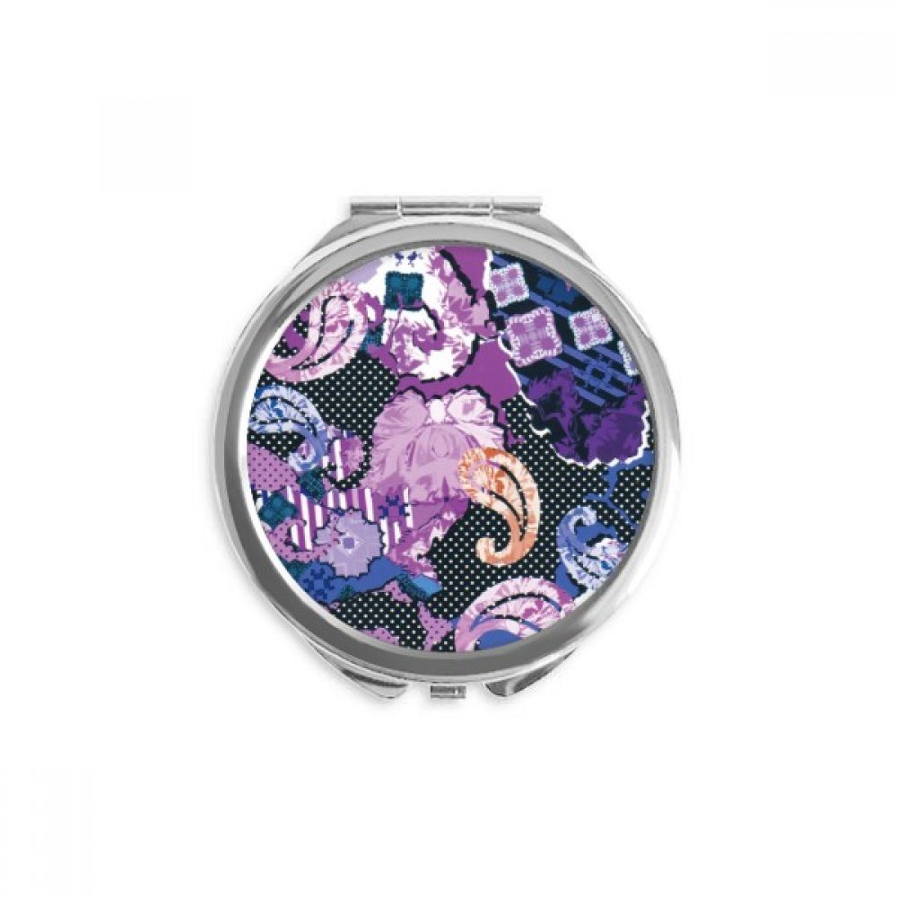 Miroir de poche violet à motif de fleur abstrait et lignes