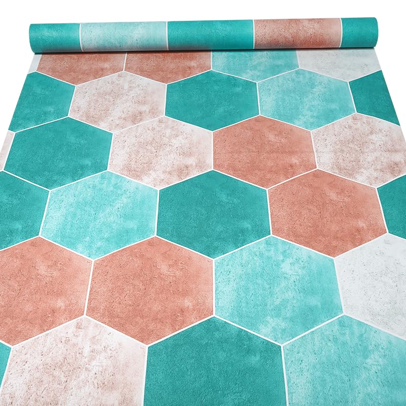 Oren Empower Self Adhesive Classic Hexagon Pattern Easy Installation Floor Wallpaper/Waterproof PVC Vinyl Wallpaper for Kitchen, Restaurant, Hotel, Cafe - 60 X 500 cm (Multicolor)