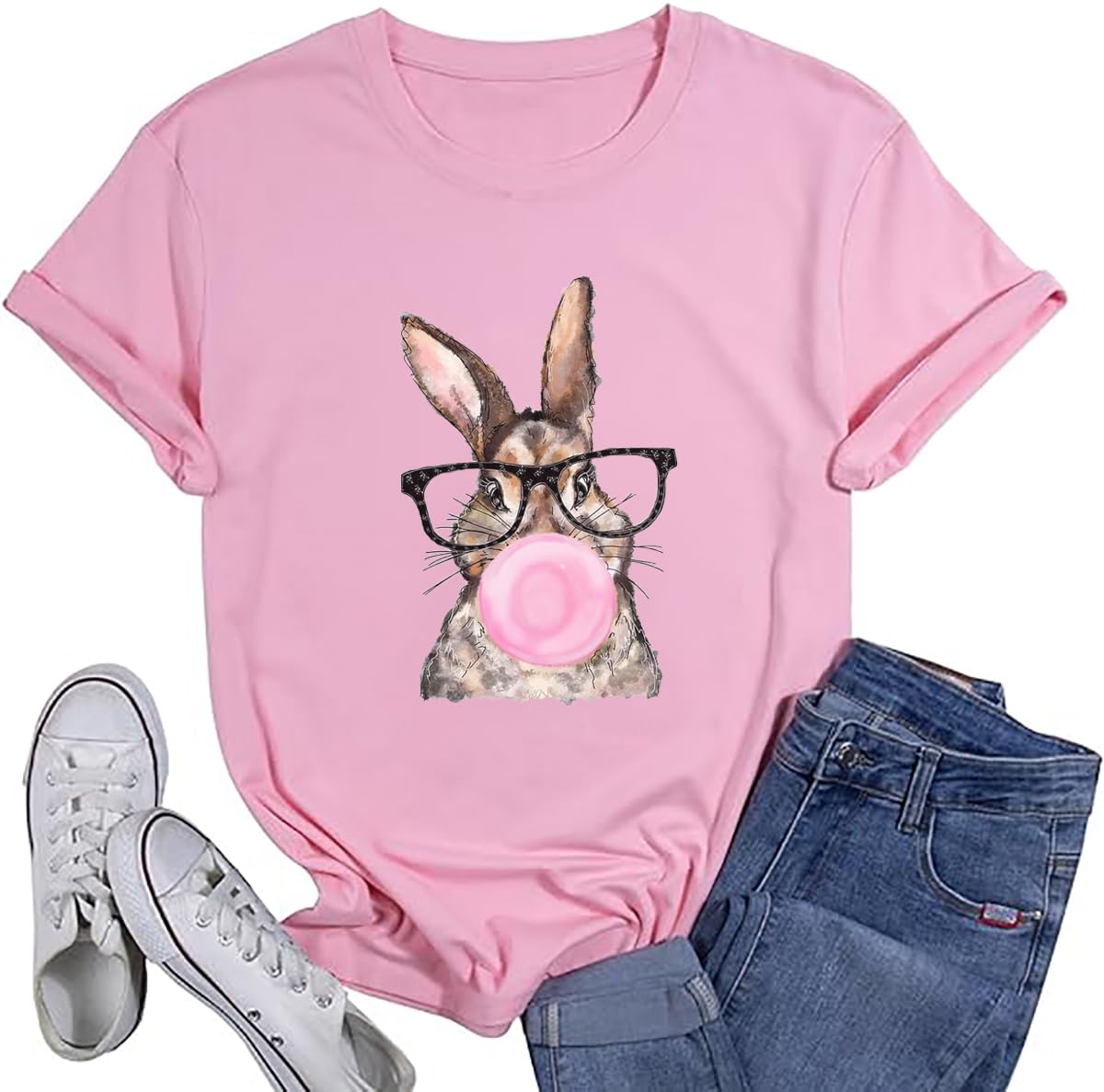 FCDIEDEaster Shirt for Women Funny Bunny Graphic T-Shirt Happy Easter Rabbit Lover Shirt Holiday Casual Christian Tee Top