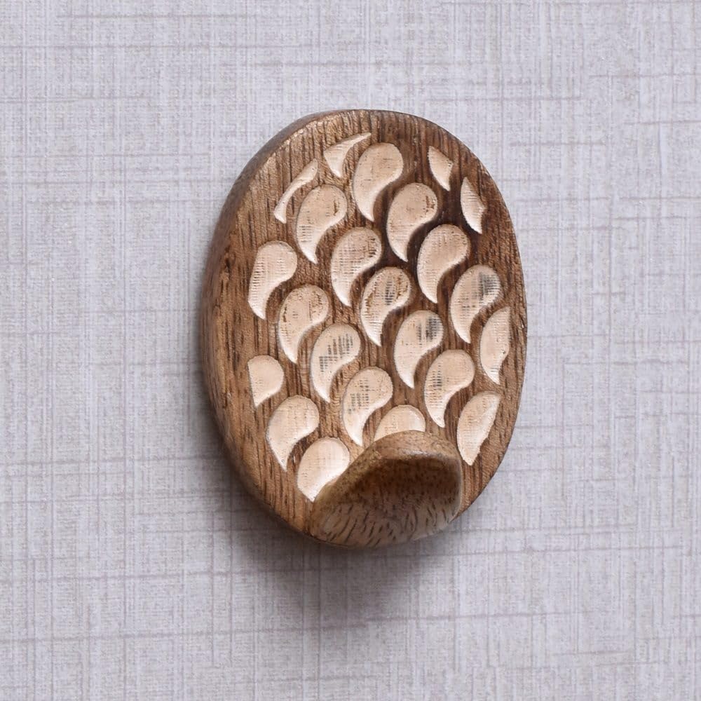 IndianShelf 3 Pieces Wood Adhesive Decorative Wall Hooks for Hanging Coats, Keys, Towels, Hat, Leash- White and Brown Boho Sticky Wood Towel Hooks for Bathrooms (6 Strip Included)-picture-23