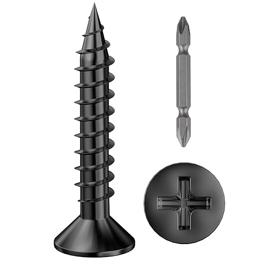 (300Pcs) #8x1 Black Wood Screw Quick Metal Self Tapping Flat Head