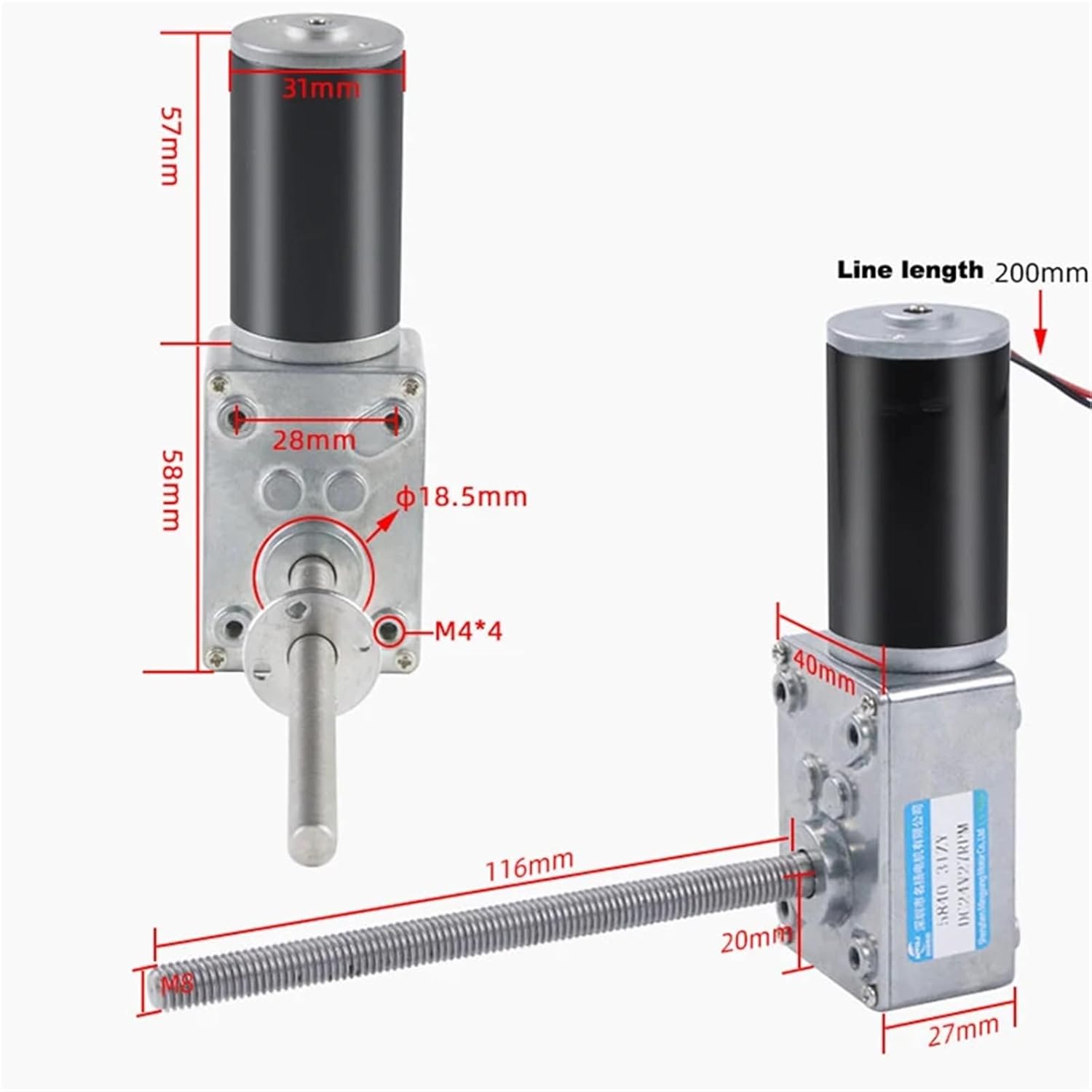 5840-31ZY Worm Gear Reducer Motor Screw M8 Shaft 12v24V self-Locking 12-470RPM 1PCS(50 RPM,12V)