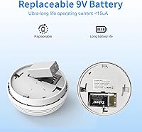 Vista 6 de 2 Pack Smoke Detector, Photoelectric Sensor Battery-powered Fire Smoke Alarm, LED warning light 85 dB alarm sound, low battery warning, mute and