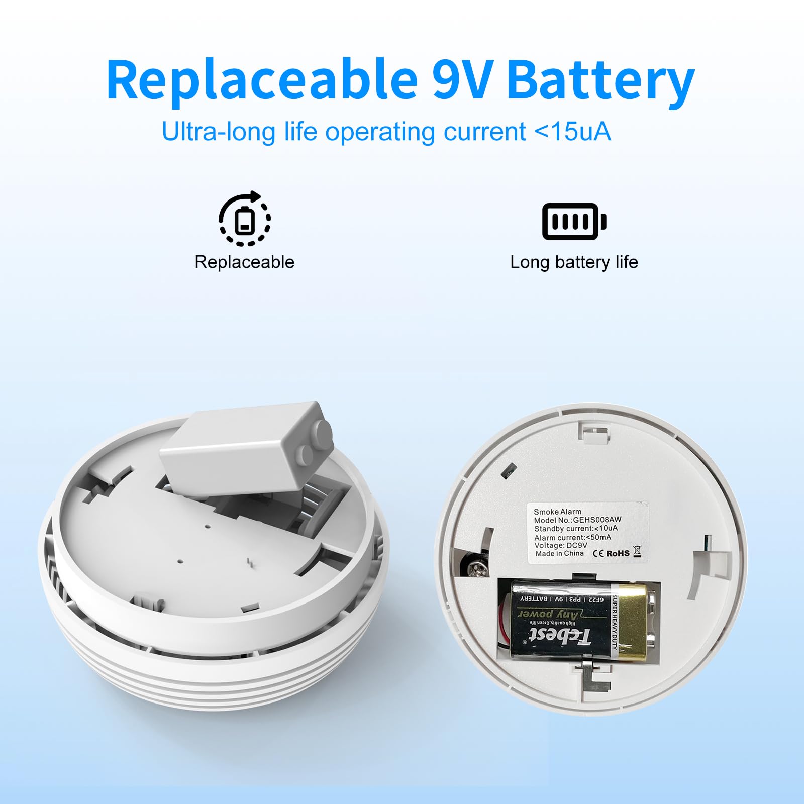 4 Pack Smoke Detector, Photoelectric Sensor Battery-powered Fire Smoke Alarm, LED warning light 85 dB alarm sound, low battery warning, mute and test buttons, suitable for living rooms, bedrooms, etc.