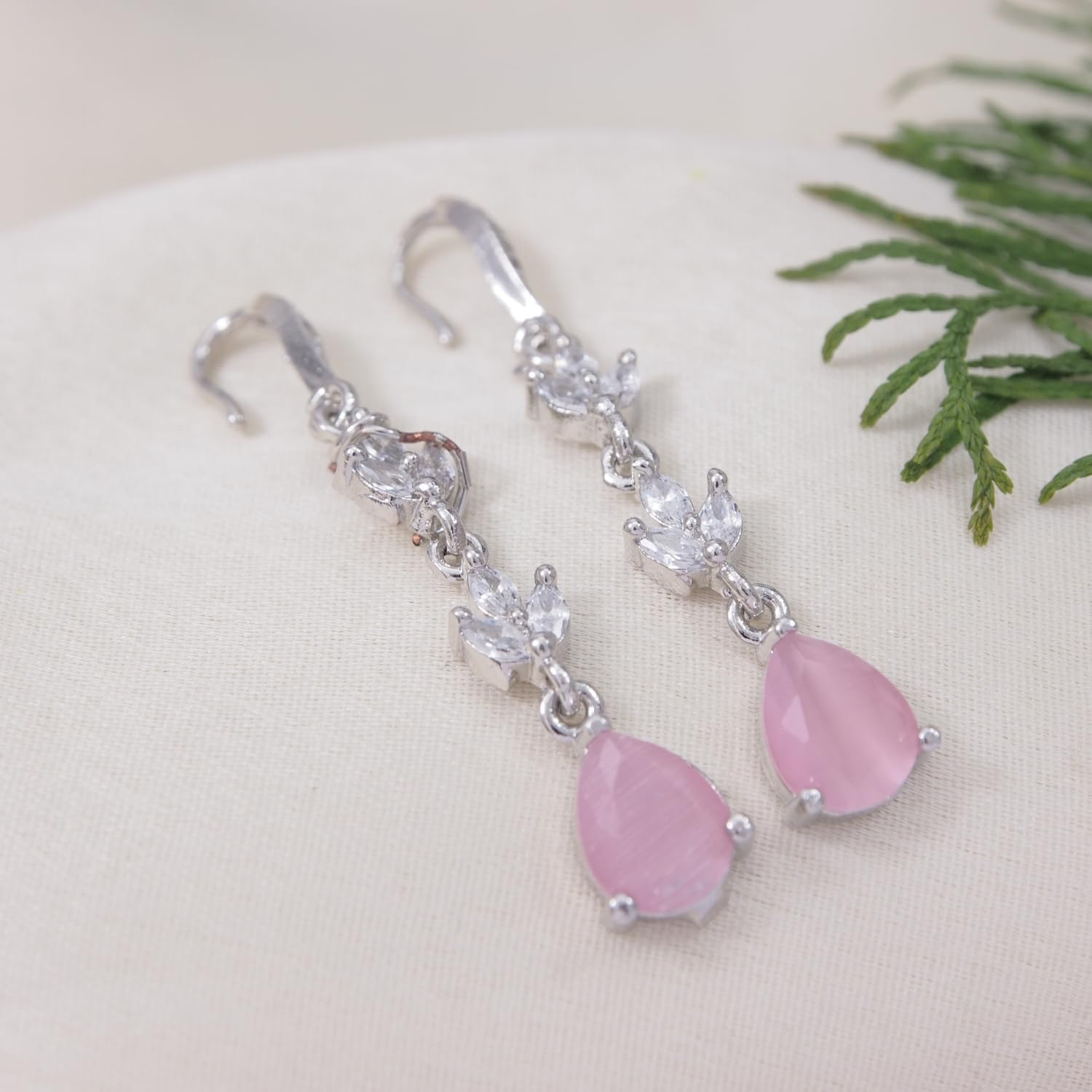 I Jewels Silver Plated Cubic Zirconia American Diamond Drop Earrings for Women (E3394ZPi)
